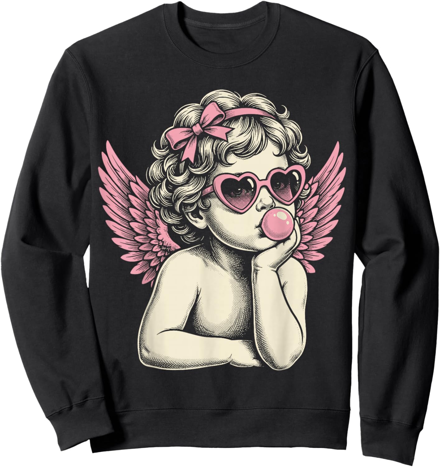 Cute Vintage Cupid Blowing Bubble Gum Sweatshirt - Sweatshirt | Black