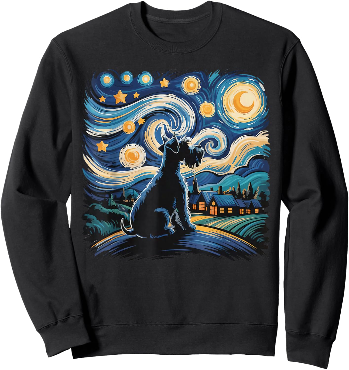 Funny Schnauzer Lover Schnauzer Dog with Starry Night Parody Sweatshirt - Sweatshirt | Black