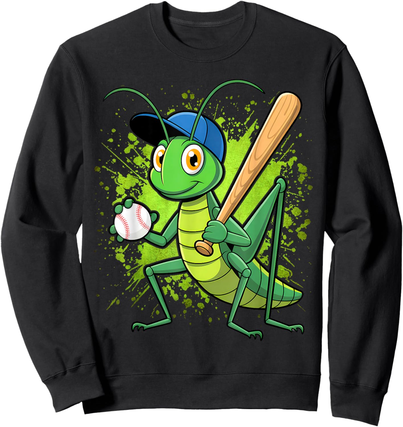 Baseball Grasshopper Insect Lover Mascot Player Bat Sweatshirt - Sweatshirt | Black
