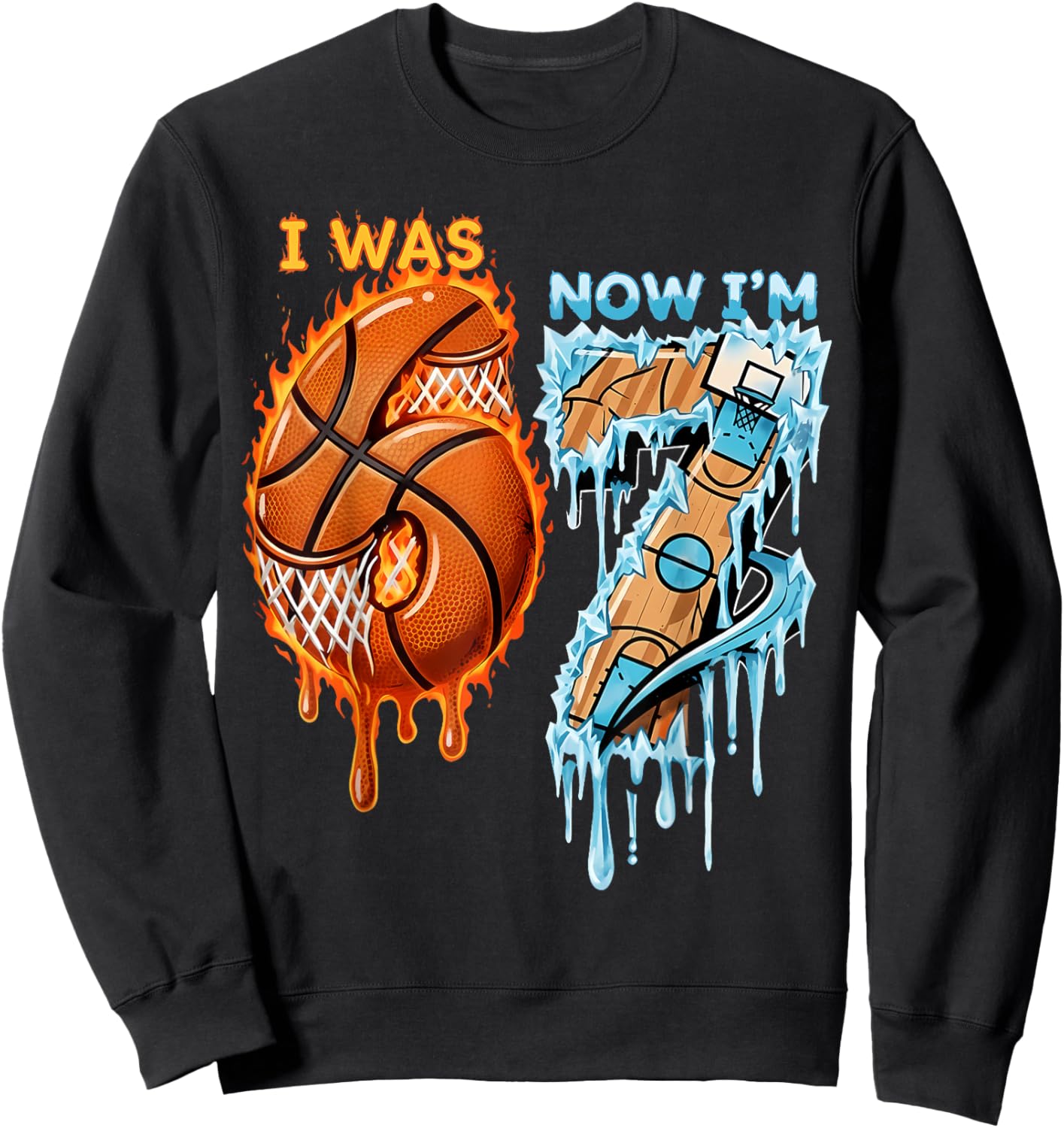 I was 6 Now I’m 7 Birthday Basketball Football Hockey Sports Sweatshirt - Sweatshirt | Black