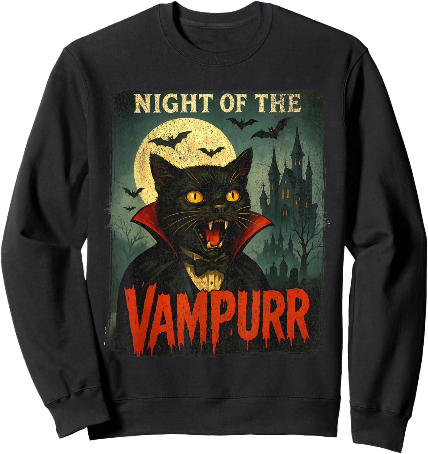Night of The Vampurr - Cat Vampire Sweatshirt - Sweatshirt | Black