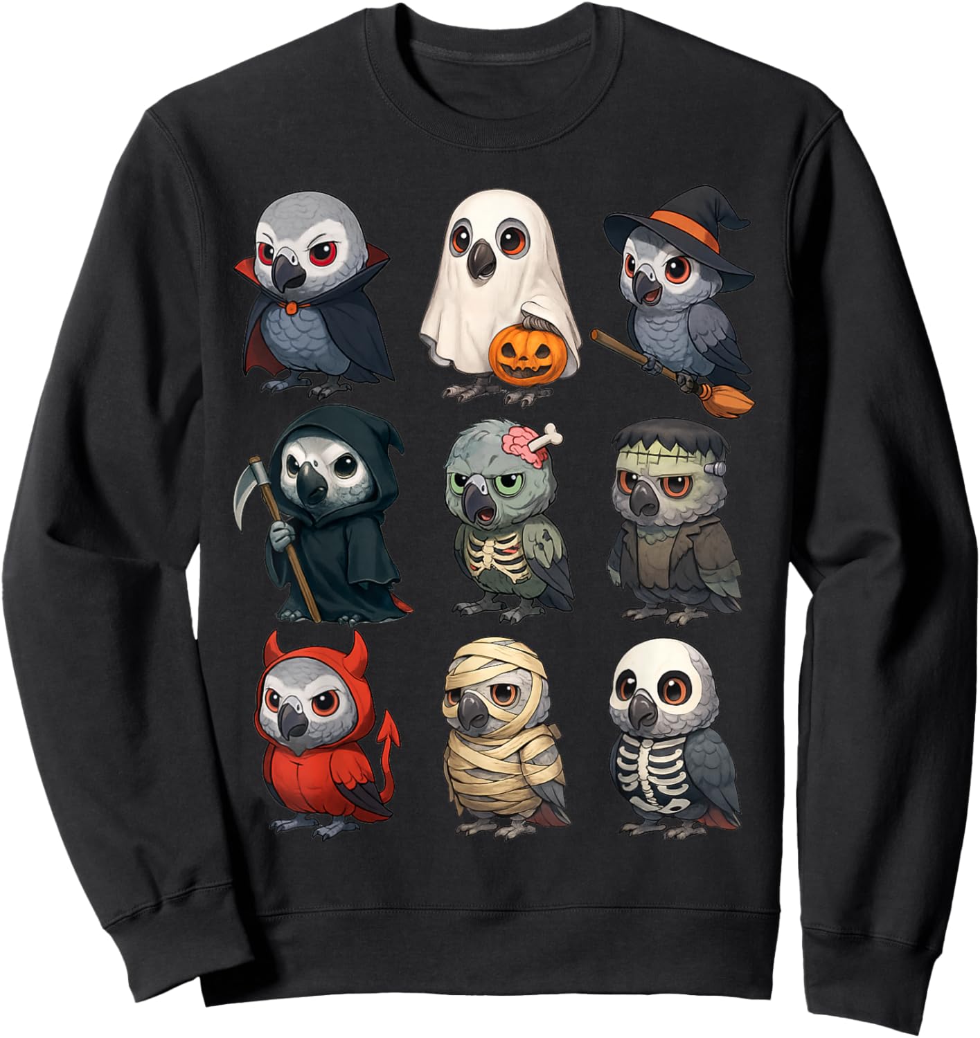 African Grey Parrot Bird Witch Zombie Halloween Costume Sweatshirt - Sweatshirt | Black