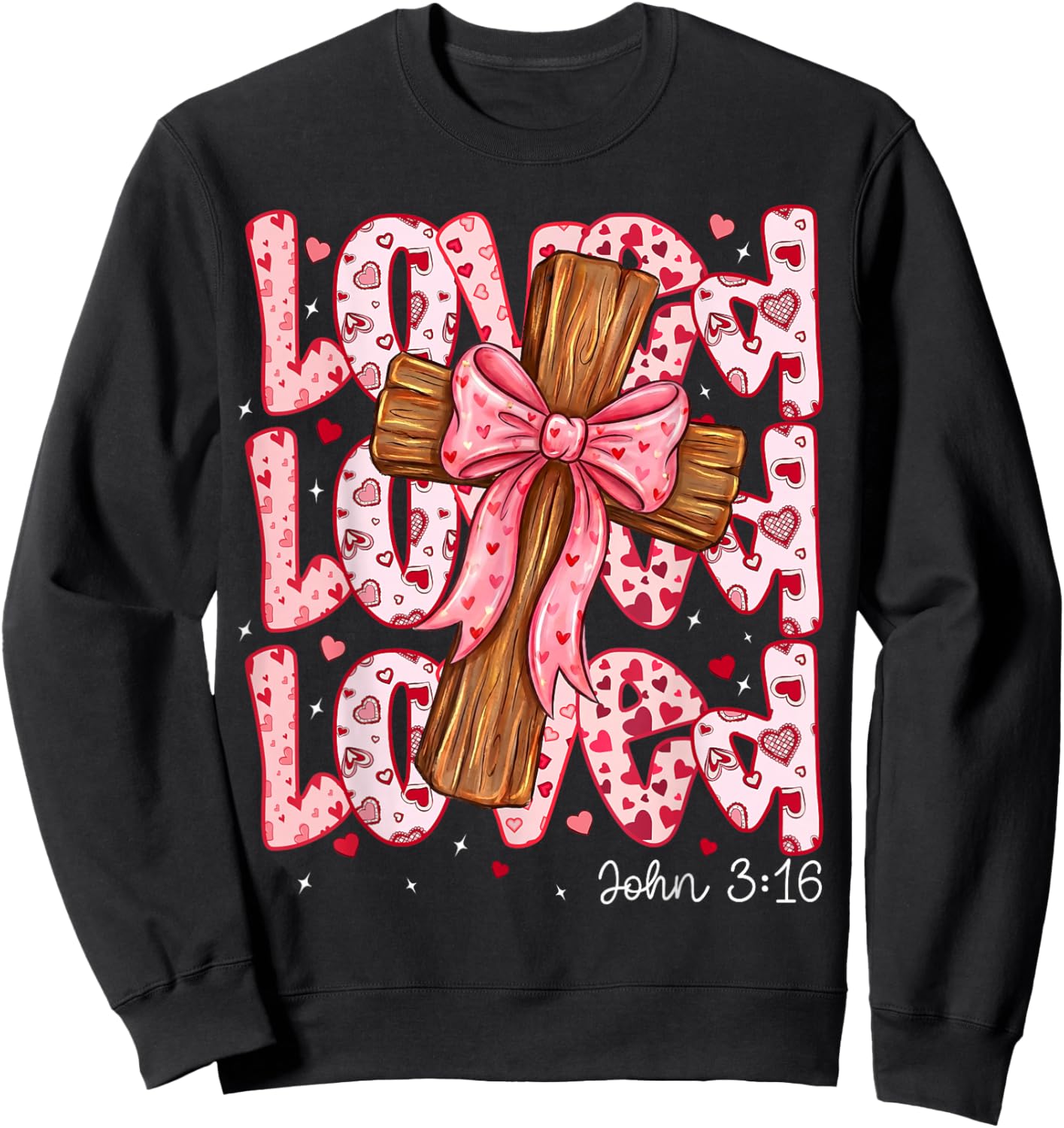 Loved John 3:16 Christian Valentine Day Coquette Faith Sweatshirt - Sweatshirt | Black