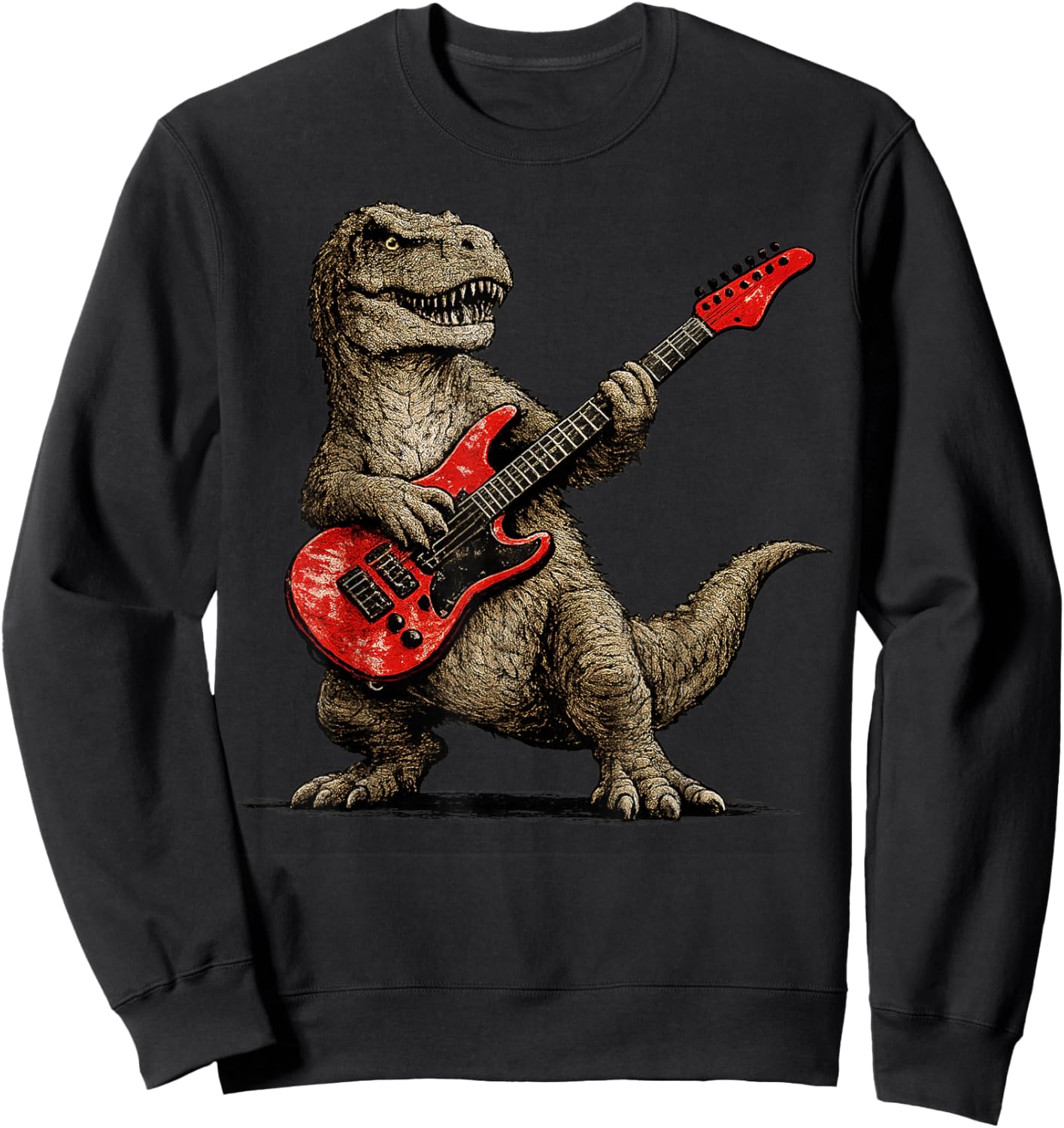 Funny T-Rex Playing Guitar Rock and Roll Gifts Men Women Kid Sweatshirt - Sweatshirt | Black
