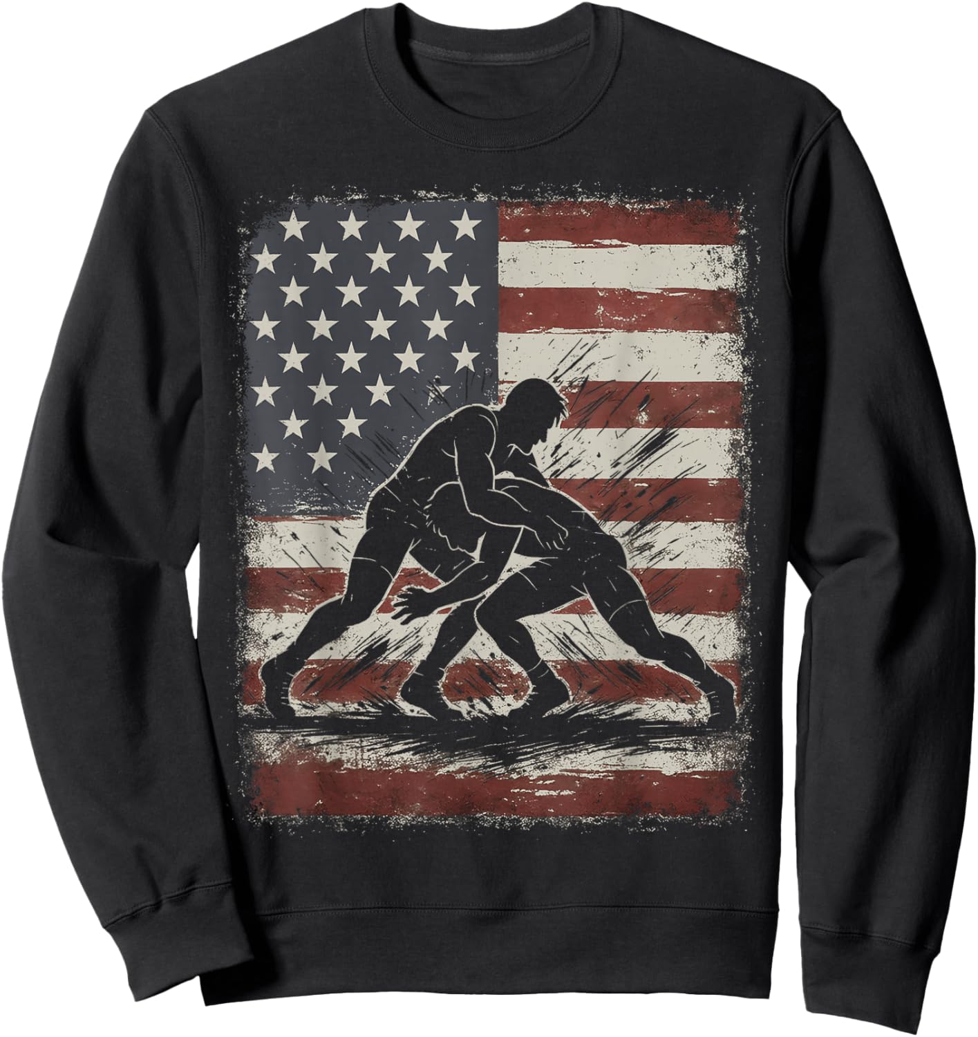 Vintage American Wrestling US Flag Wrestling Wrestler Sweatshirt - Sweatshirt | Black