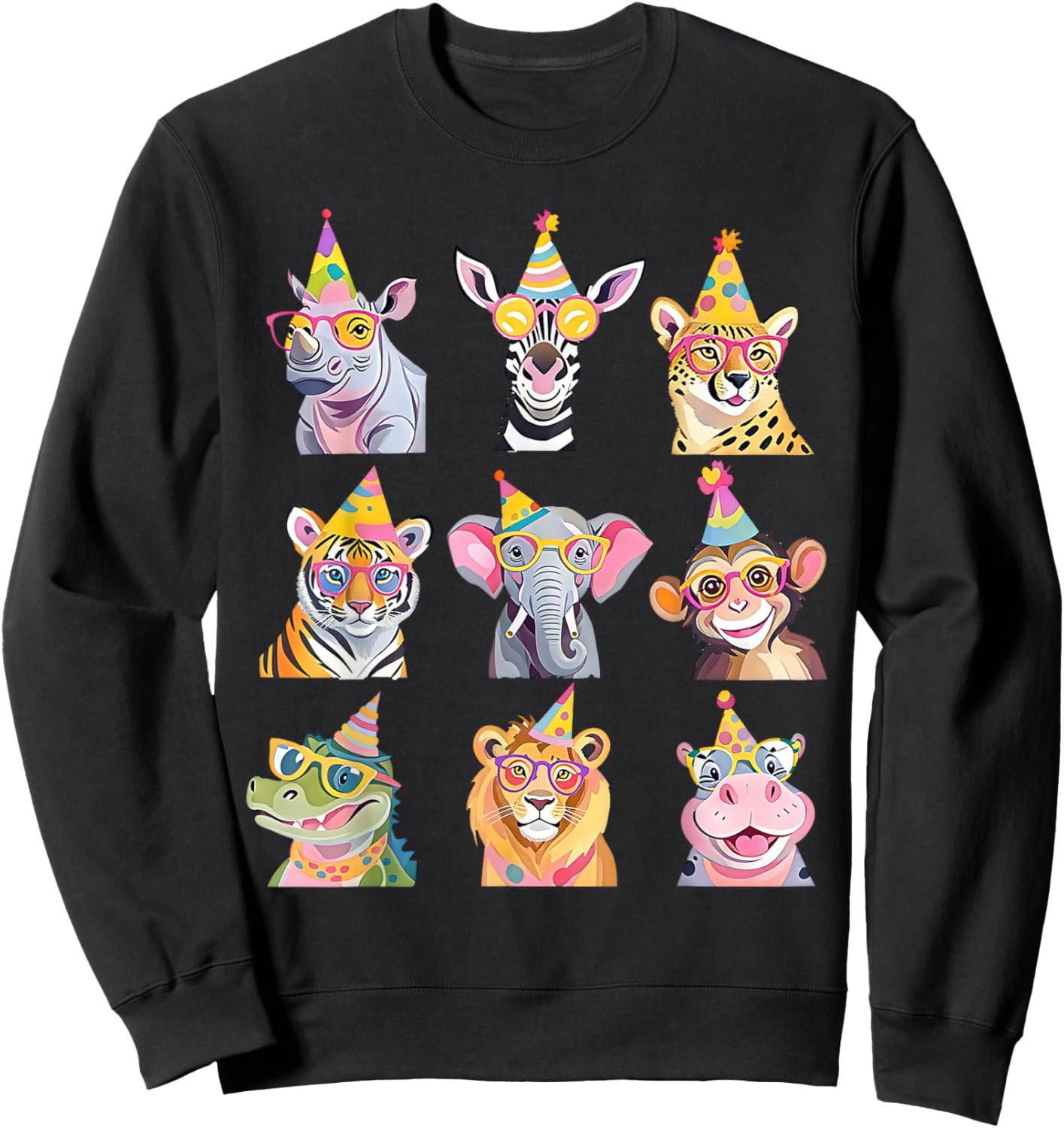 Cute Party Animals Birthday Wildlife Zoo Birthday Boys Kids Sweatshirt - Sweatshirt | Black