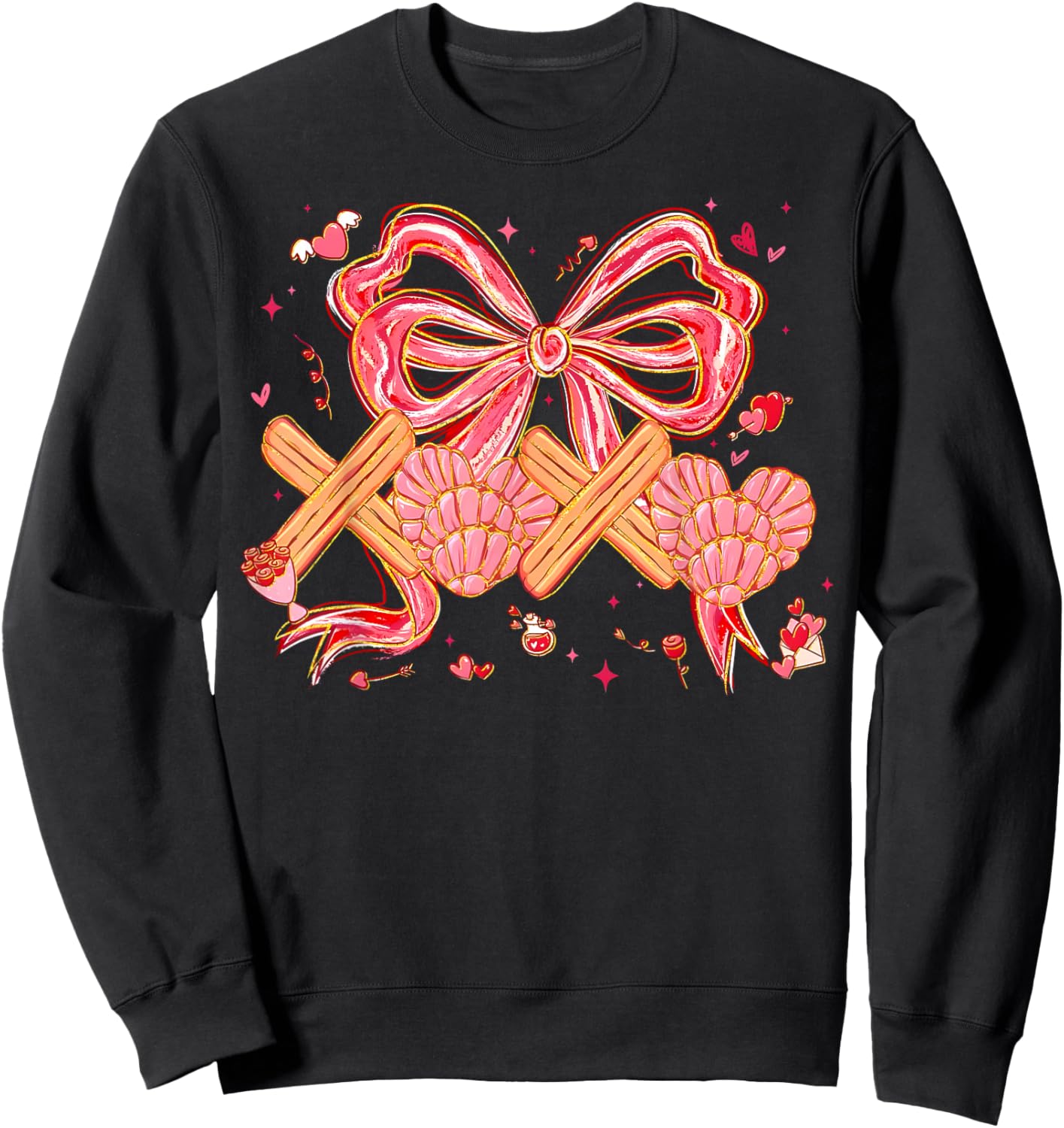 XOXO Conchas y Churros Mexican Bread Lover Concha Valentines Sweatshirt - Sweatshirt | Black