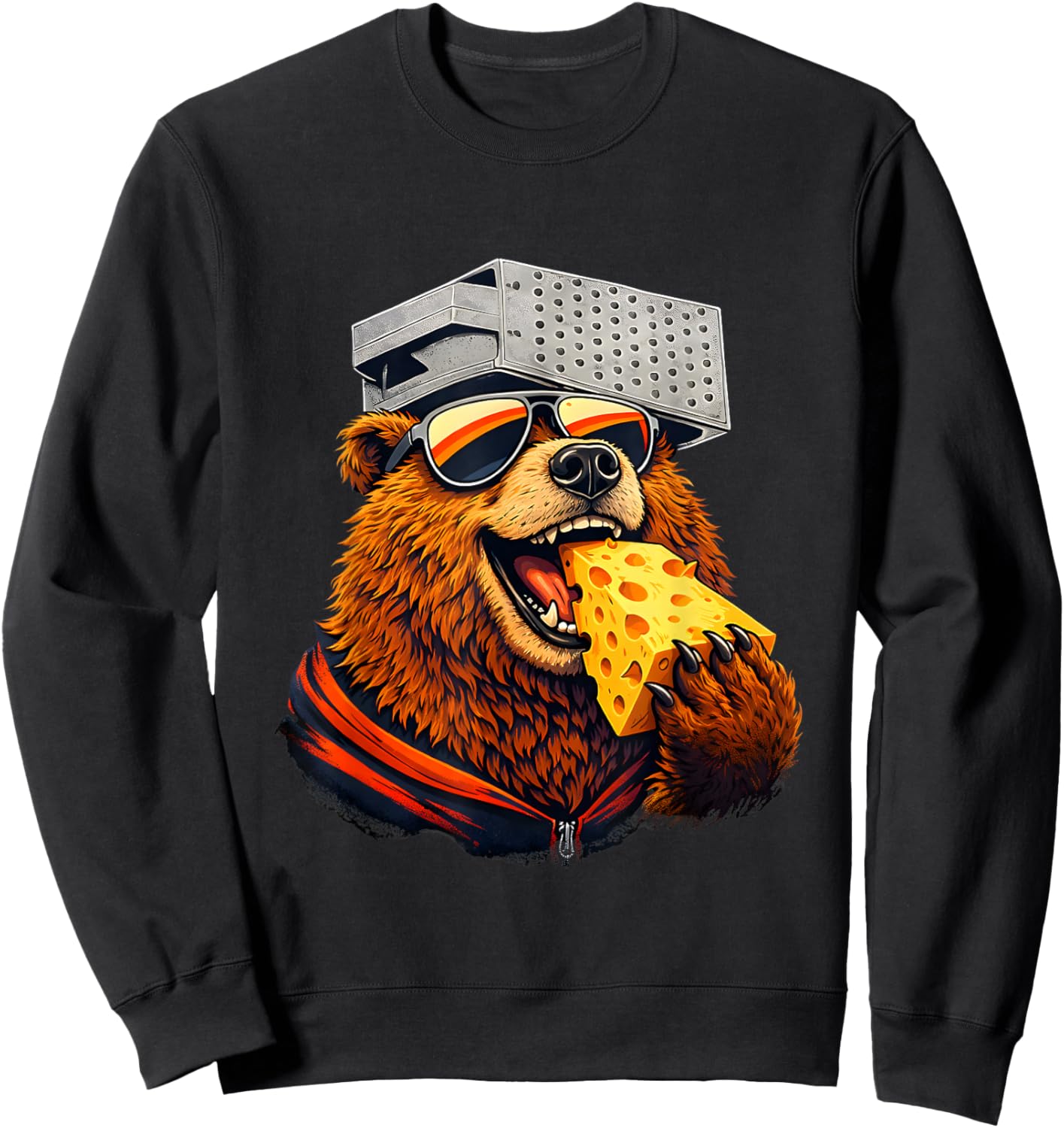 Retro Bear Eating Cheese with a Grater Hat Sweatshirt - Sweatshirt | Black