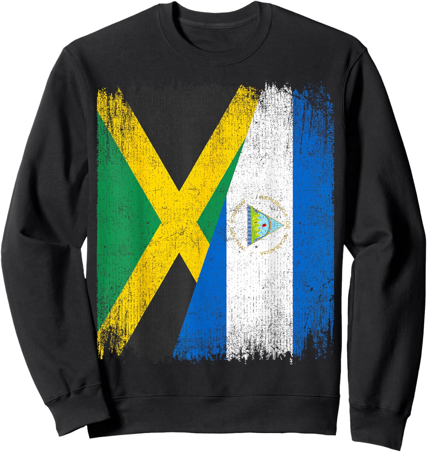 Half Jamaica Nicaragua Flag Jamaican Nicaraguan Pride Roots Sweatshirt - Sweatshirt | Black