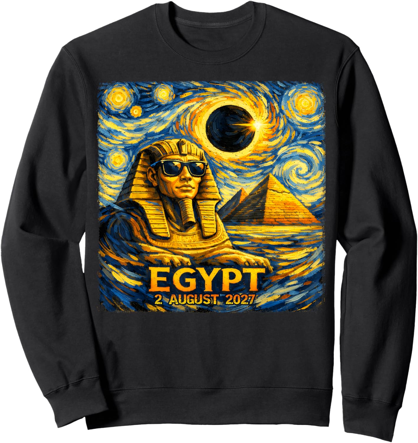 Total Solar Eclipse August 2, 2027 Egypt Sphinx Starry Night Sweatshirt - Sweatshirt | Black