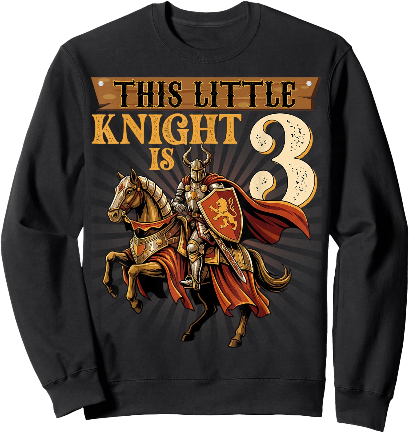 Knight Birthday 3 Years Old Boys 3rd Knight Birthday Party Sweatshirt - Sweatshirt | Black