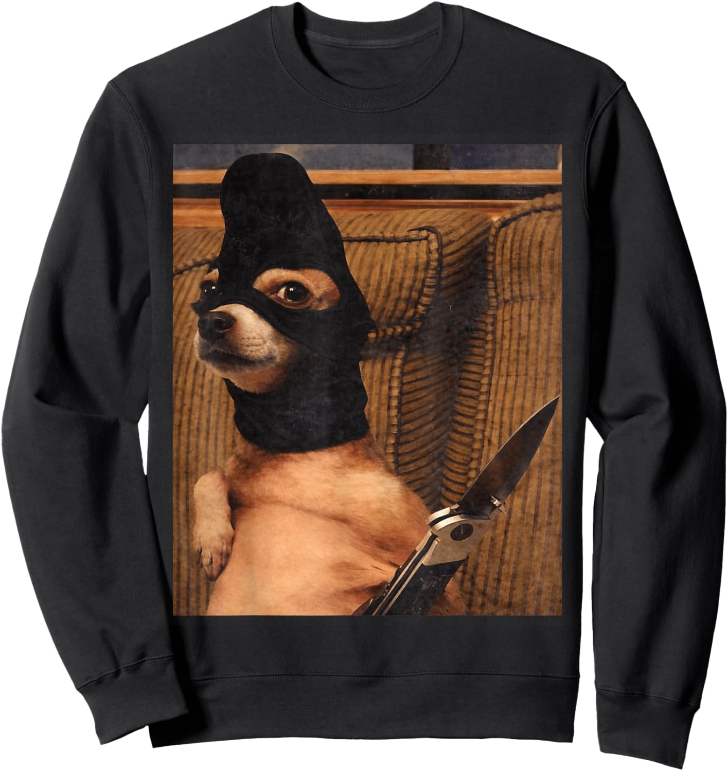Funny Option Dog with Pocket Knife Funny Dog Art Sweatshirt - Sweatshirt | Black