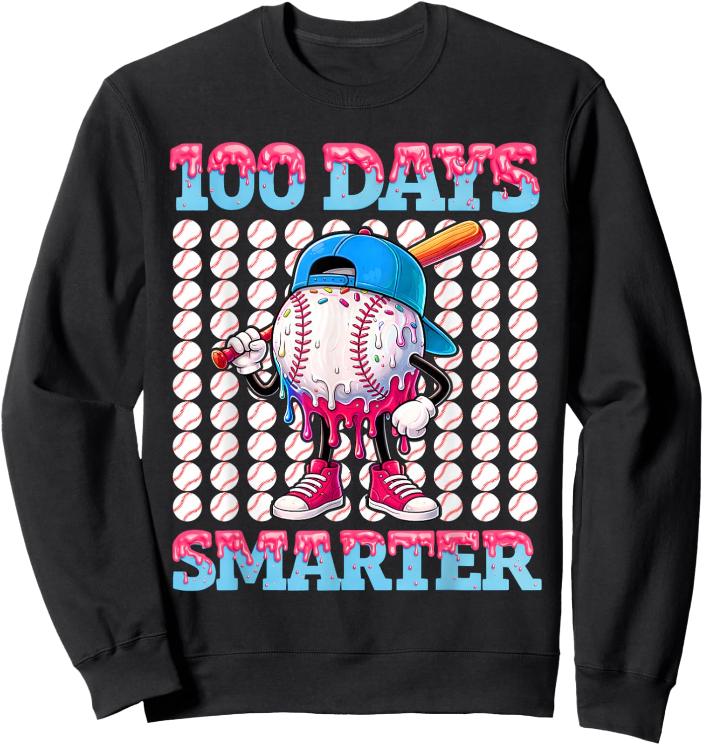 100 Days Smarter Baseball Drip Boys 100 Days of School Kids Sweatshirt - Sweatshirt | Black