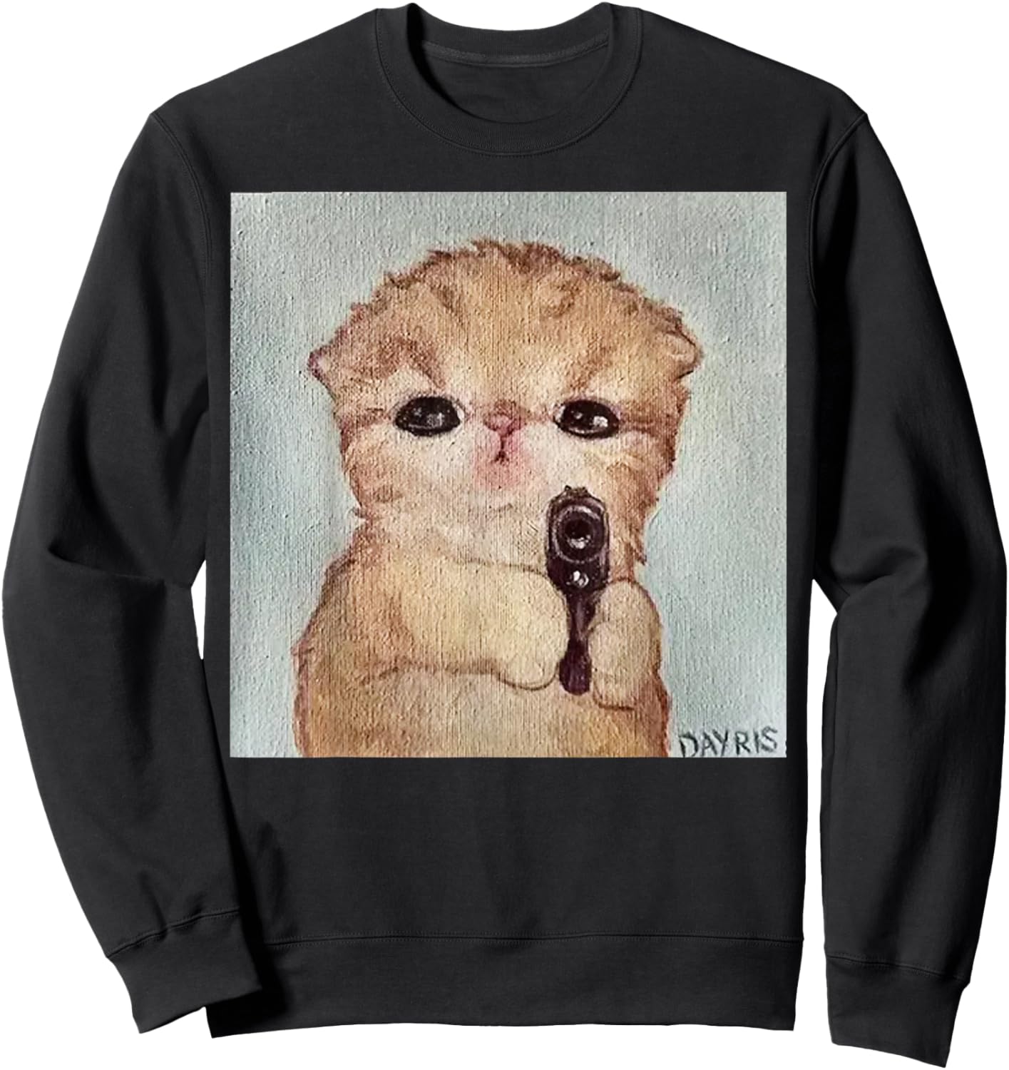 Angry Kitty with Gun Funny Cat Meme Kawaii Kitty Joke Sweatshirt - Sweatshirt | Black