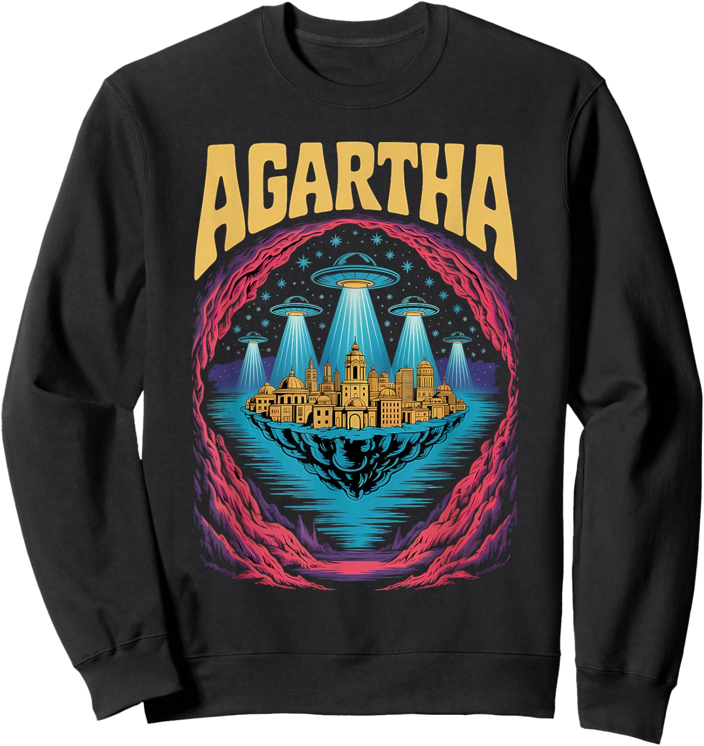 Agartha City UFO Underground Hidden World Sci Fi Mystic Sweatshirt - Sweatshirt | Black