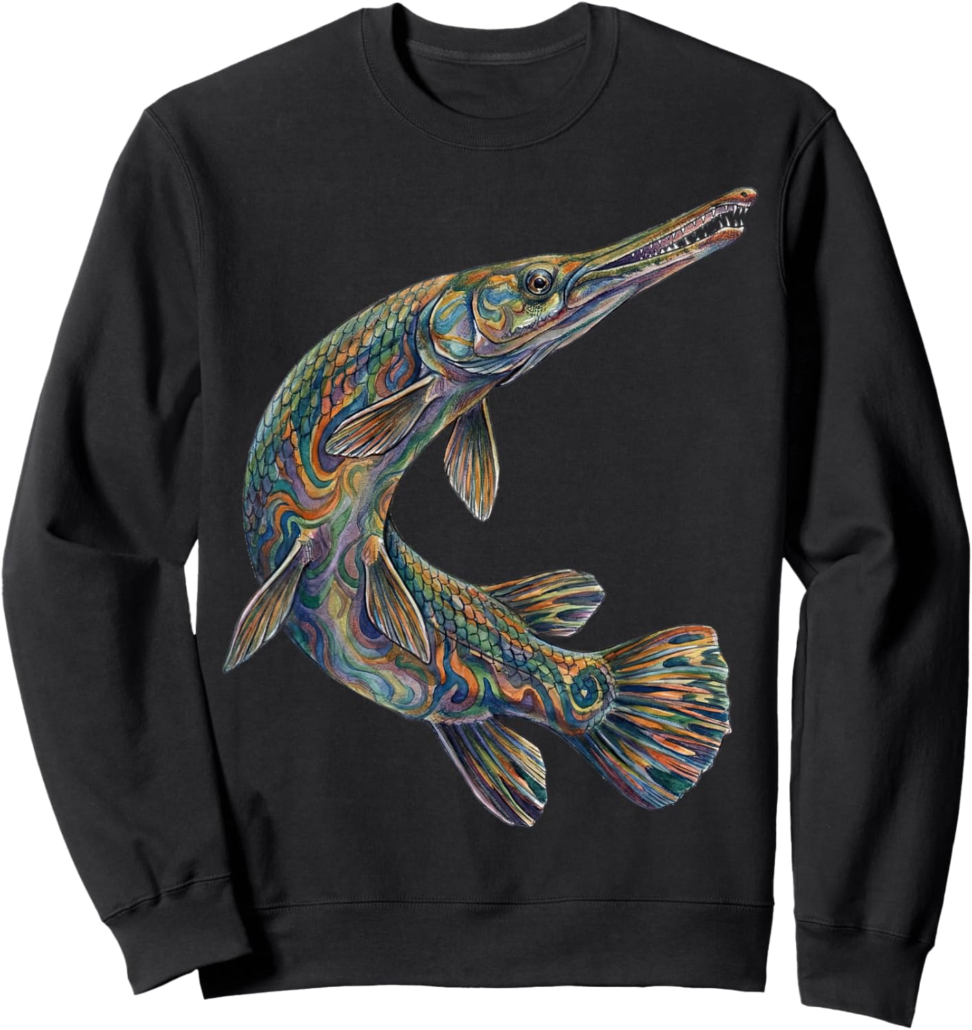 Gar Fish Abstract Aquatic Art Freshwater Biology Art Sweatshirt - Sweatshirt | Black