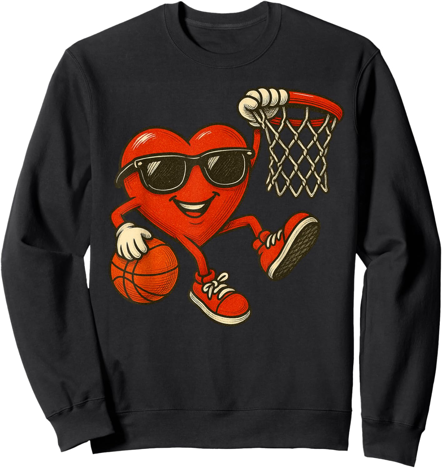 Valentines Day Basketball Funny Red Heart Love Boys Kids Sweatshirt - Sweatshirt | Black