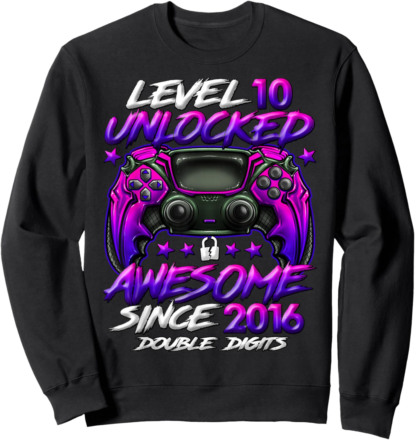 Official Double Digits Level 10 Unlocked 10th Birthday Boy Sweatshirt - Sweatshirt | Black