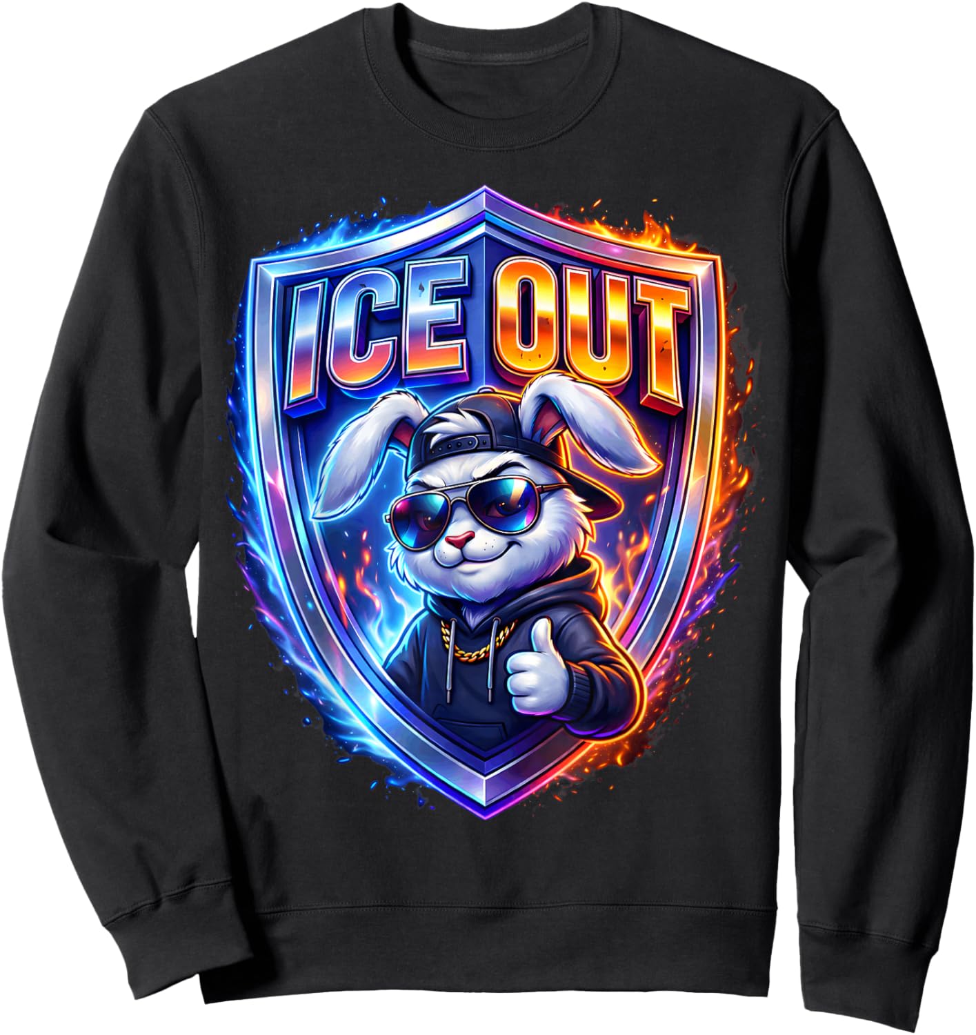 Ice Out Cool Bunny Streetwear Urban Hip Hop Swag Sweatshirt - Sweatshirt | Black