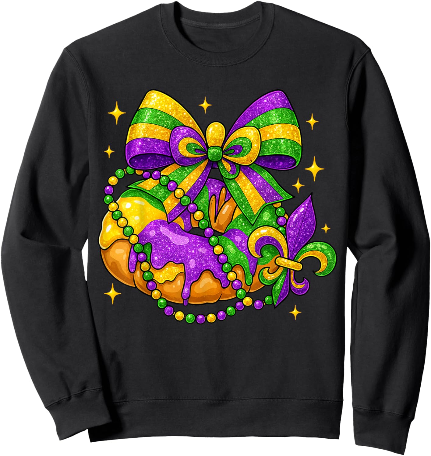 Mardi Gras King Cake Season Coquette Bow Fleur De Lis Sweatshirt - Sweatshirt | Black