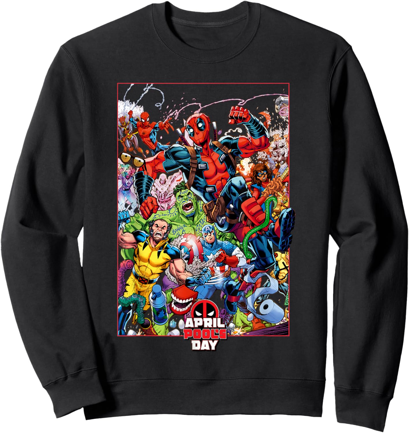 Marvel Comics Deadpool April Pool’s Day Hero Group Poster Sweatshirt - Sweatshirt | Black