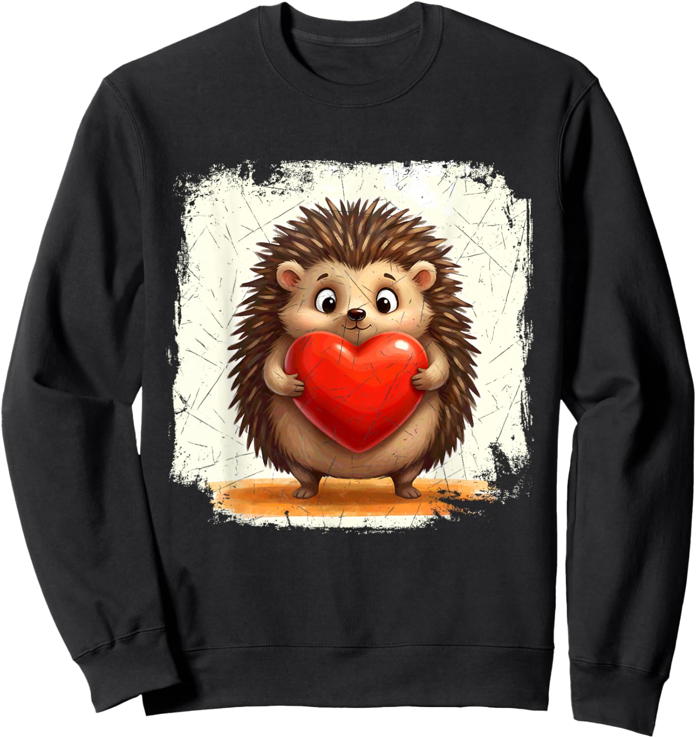 Hedgehog Chubby Holding a Heart Valentines Day Sweatshirt - Sweatshirt | Black