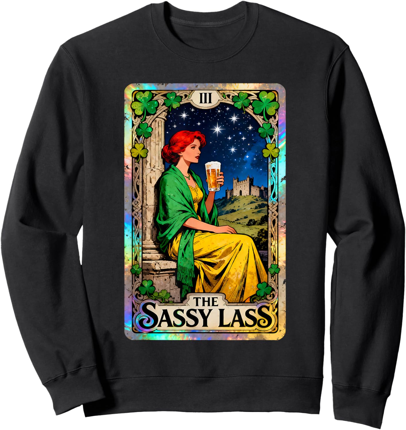 The Sassy Lass Vintage Irish Tarot St Patricks Day Sweatshirt - Sweatshirt | Black