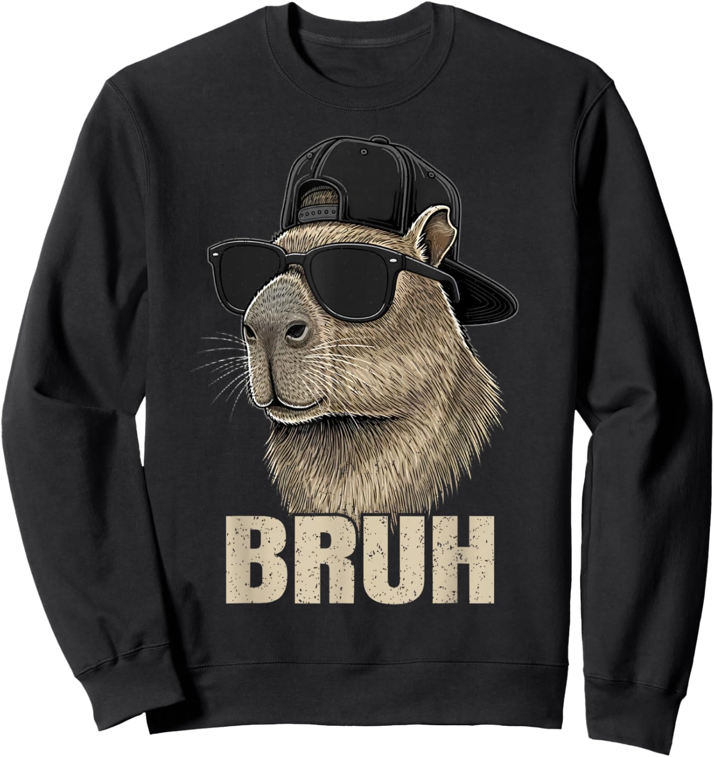 Cute Bruh Meme Capybara Lover Chill Sunglasses Boys Sweatshirt - Sweatshirt | Black
