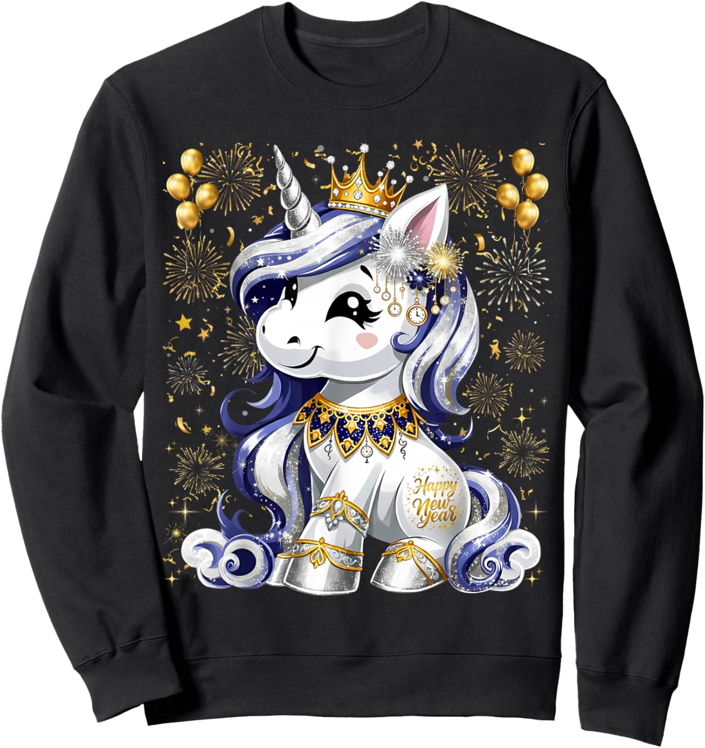 New Year's Eve Hello 2026 Happy New Year 2026 Unicorn Sweatshirt - Sweatshirt | Black