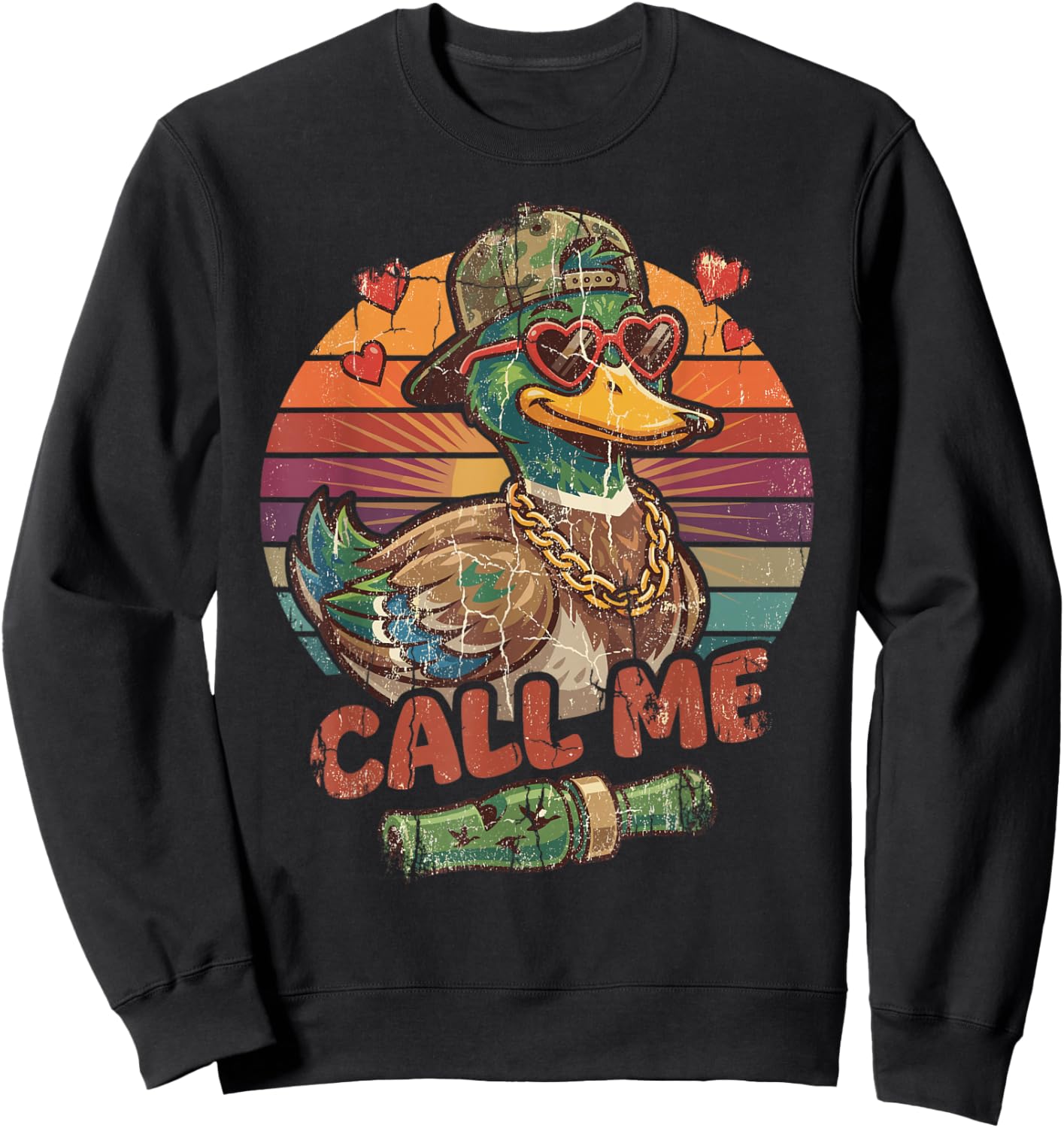 Call Me Duck Hunting Retro Valentine's Day Men Women Sweatshirt - Sweatshirt | Black