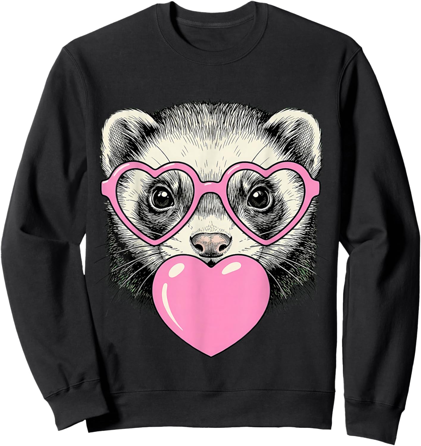 Cute Ferret Blowing Pink Valentine Heart Bubble Gum Sweatshirt - Sweatshirt | Black
