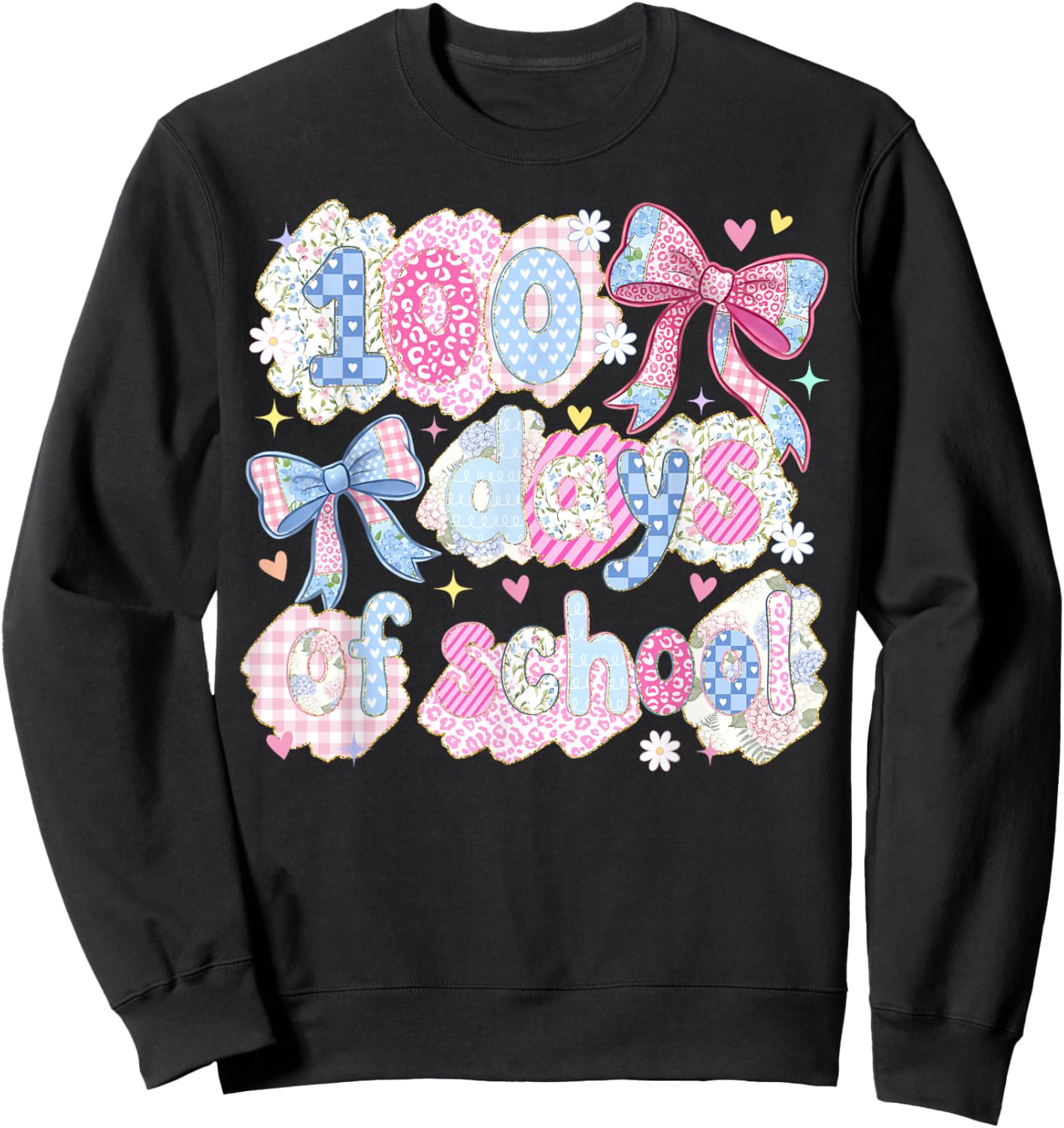 100 Days of School Coquette Bow Girls 100th Day of School Sweatshirt - Sweatshirt | Black