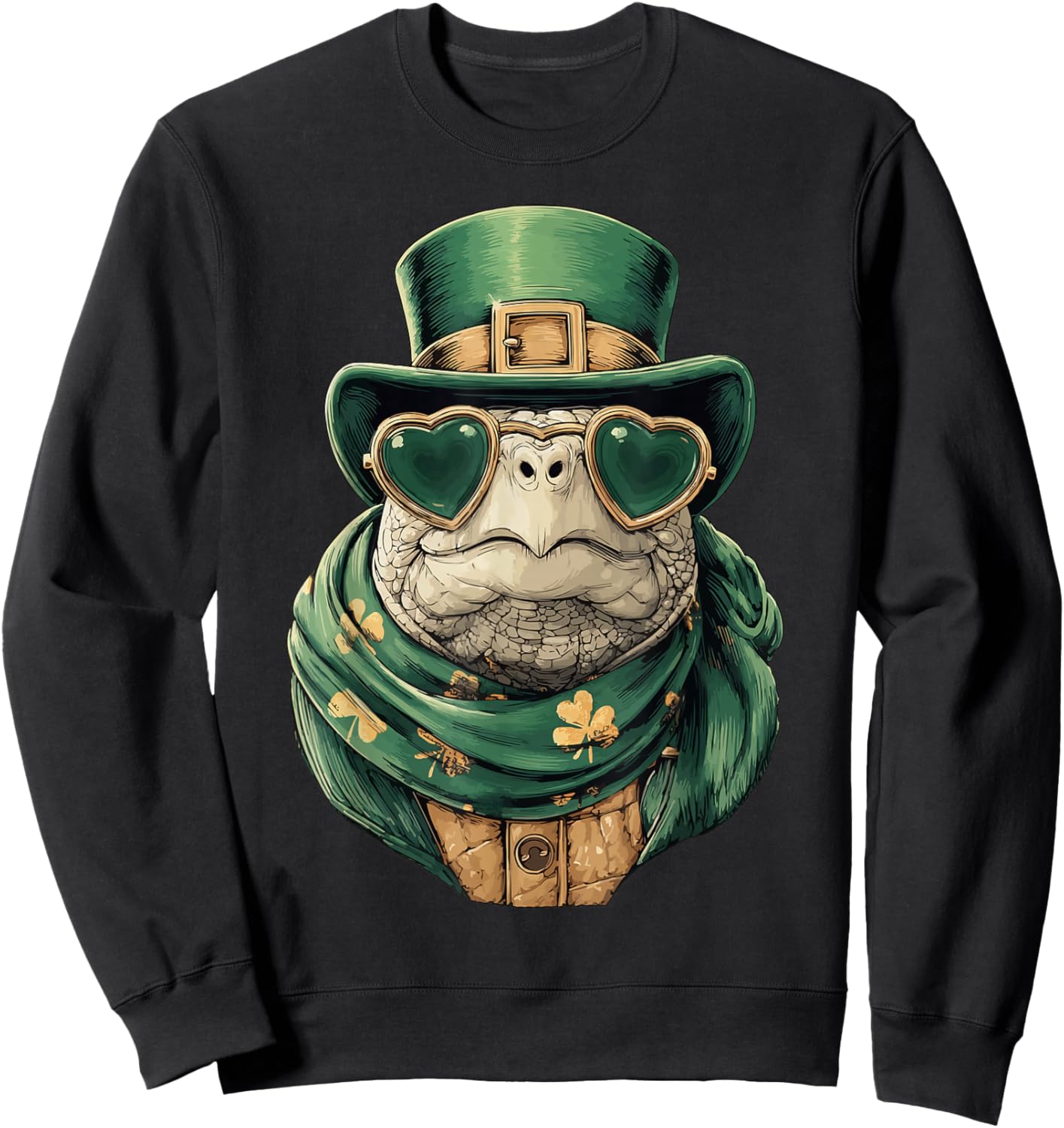 Irish Turtle with Heart Sunglasses Shamrocks St Patricks Day Sweatshirt - Sweatshirt | Black