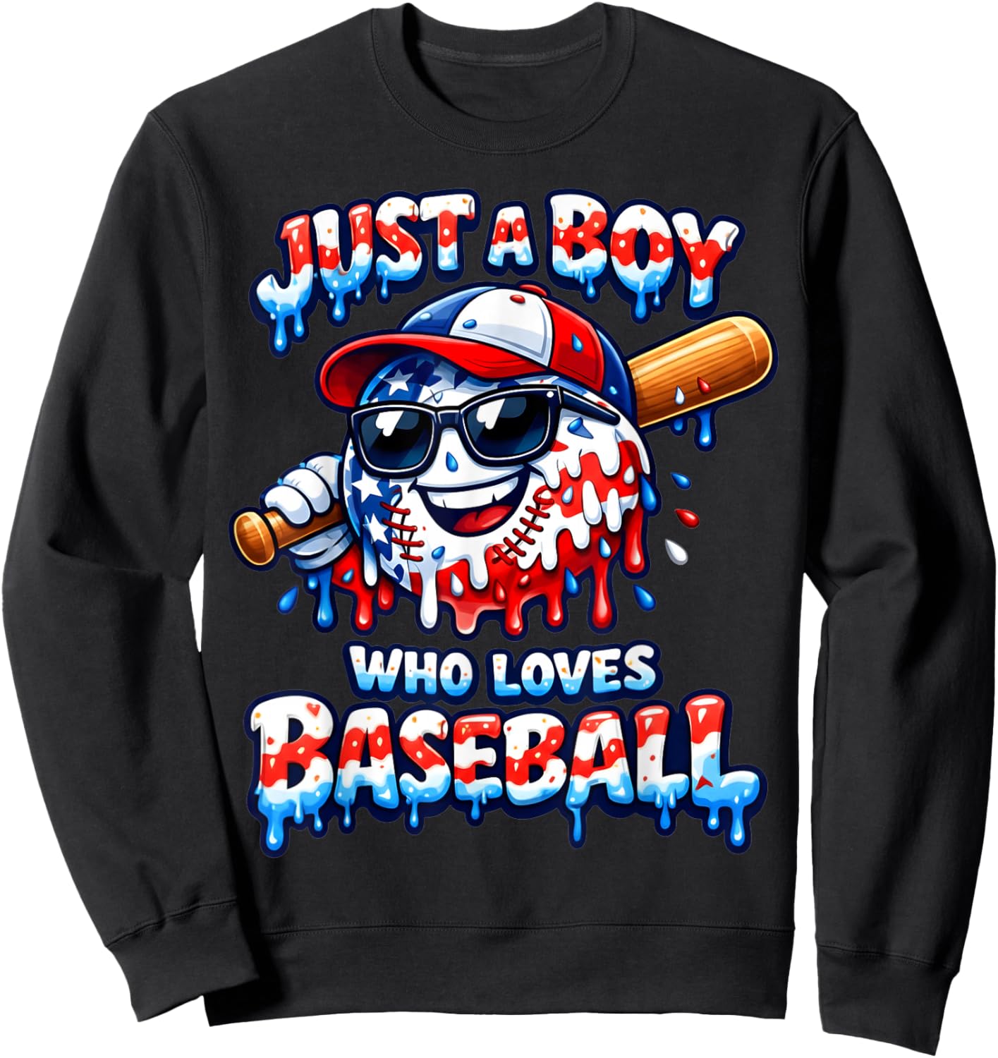 Just A Boy Who Loves Baseball Patriotic Drip for Youth Boys Sweatshirt - Sweatshirt | Black
