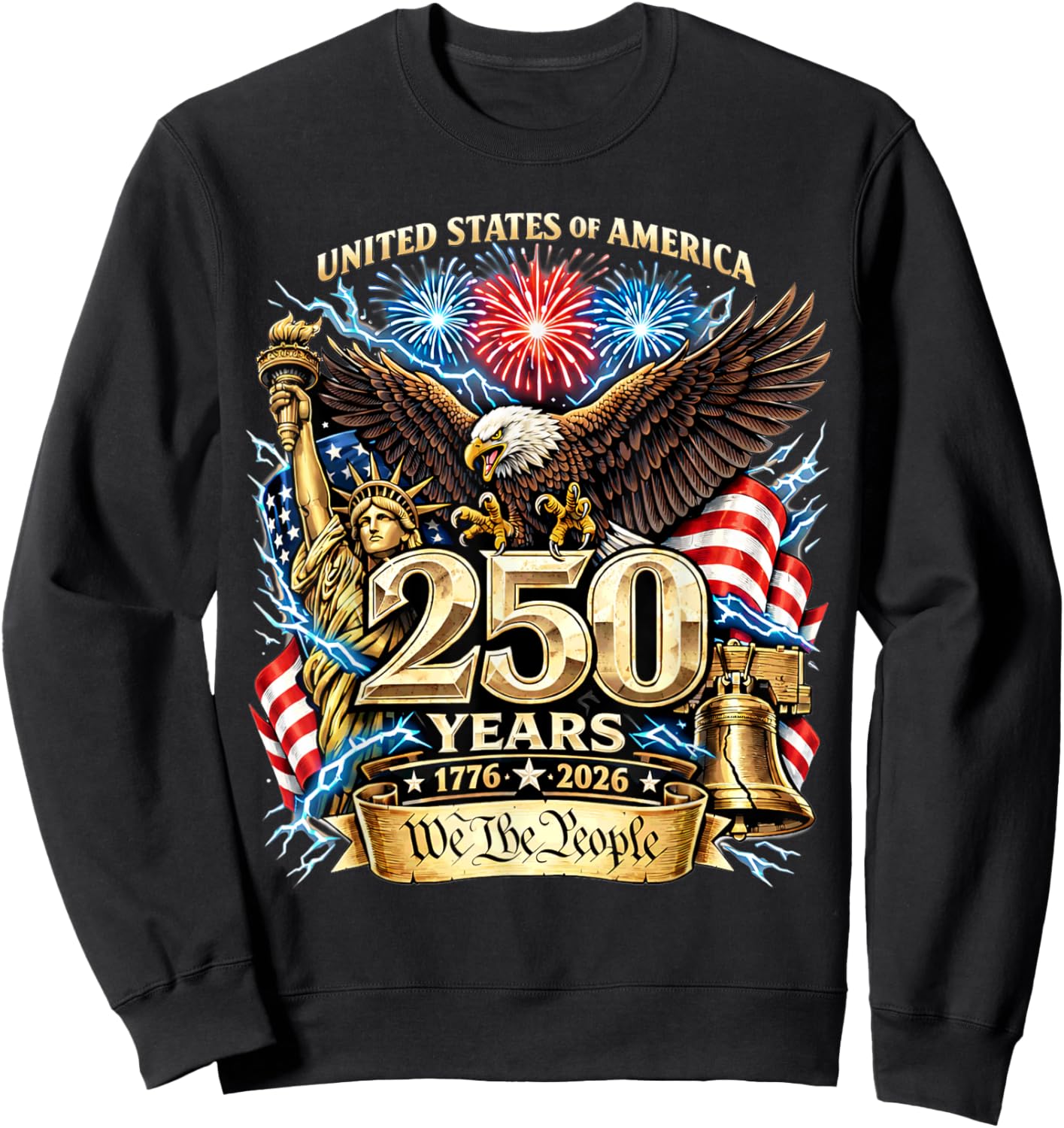Vintage We The People 250 Years Freedom 1776-2026 Men Women Sweatshirt - Sweatshirt | Black
