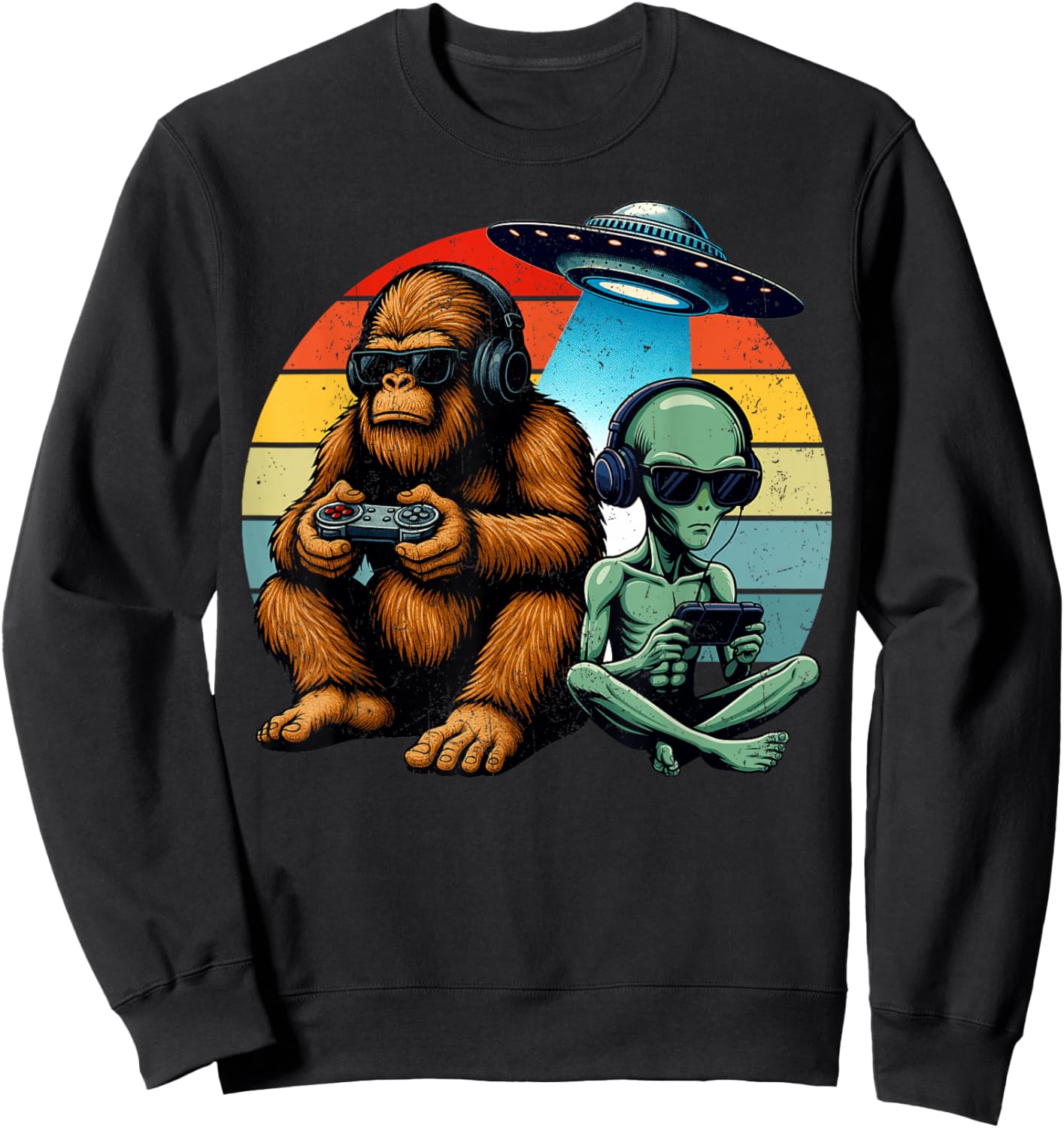 Funny Bigfoot Alien Gaming Game Retro Men Boy Kid Sweatshirt - Sweatshirt | Black