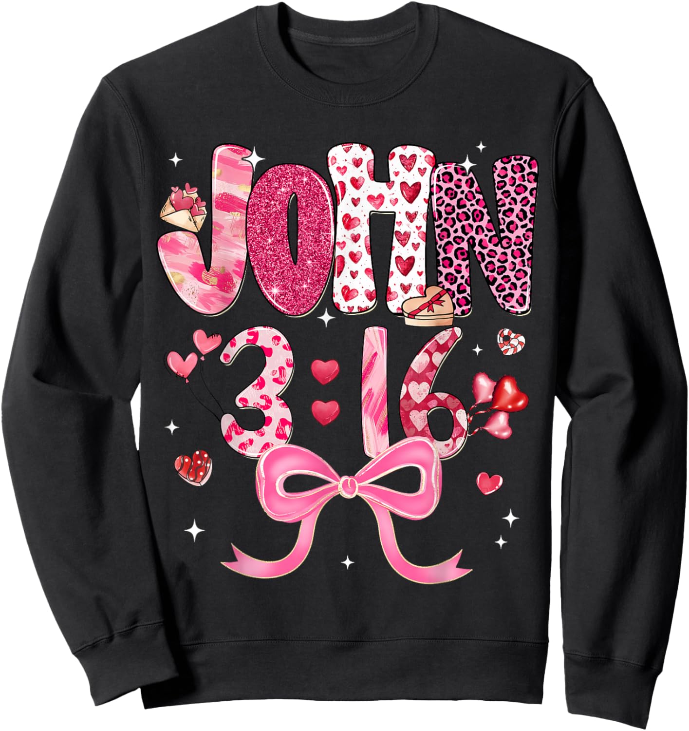 Valentine John 3:16 Coquette Bow Christian Girl Women Kid Sweatshirt - Sweatshirt | Black