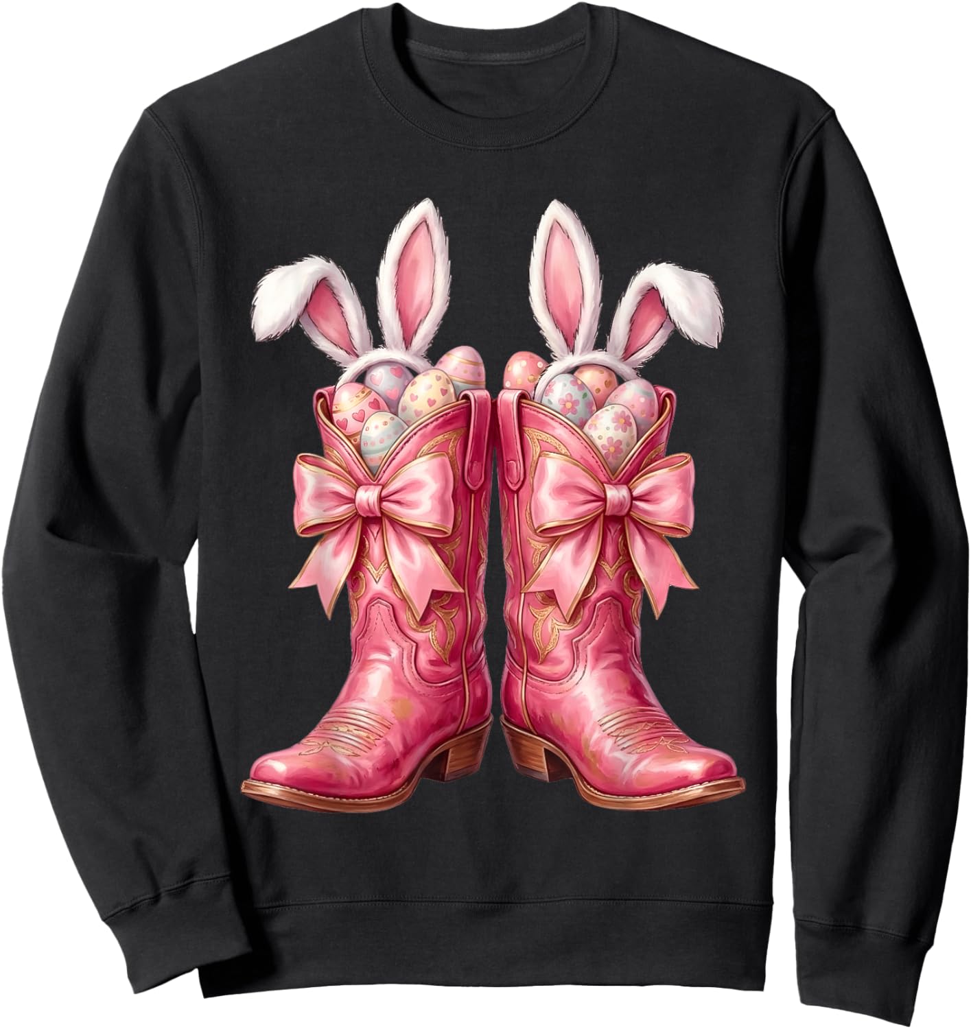 Easter Bunny Pink Boots Cowgirl Coquette Bow Girl Women Sweatshirt - Sweatshirt | Black