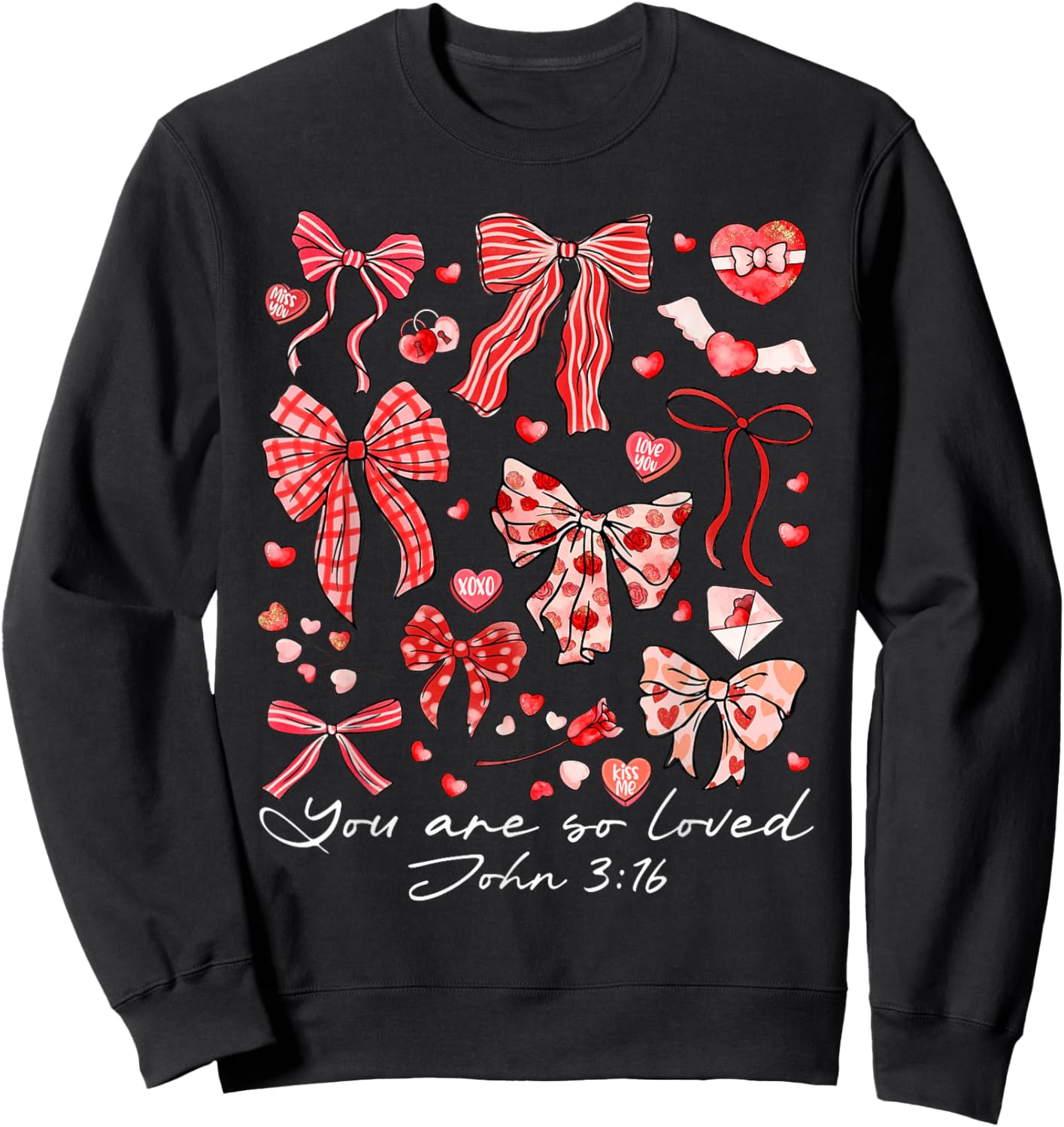 You are So Loved John 3:16 Christian Coquette Pink Bow Sweatshirt - Sweatshirt | Black