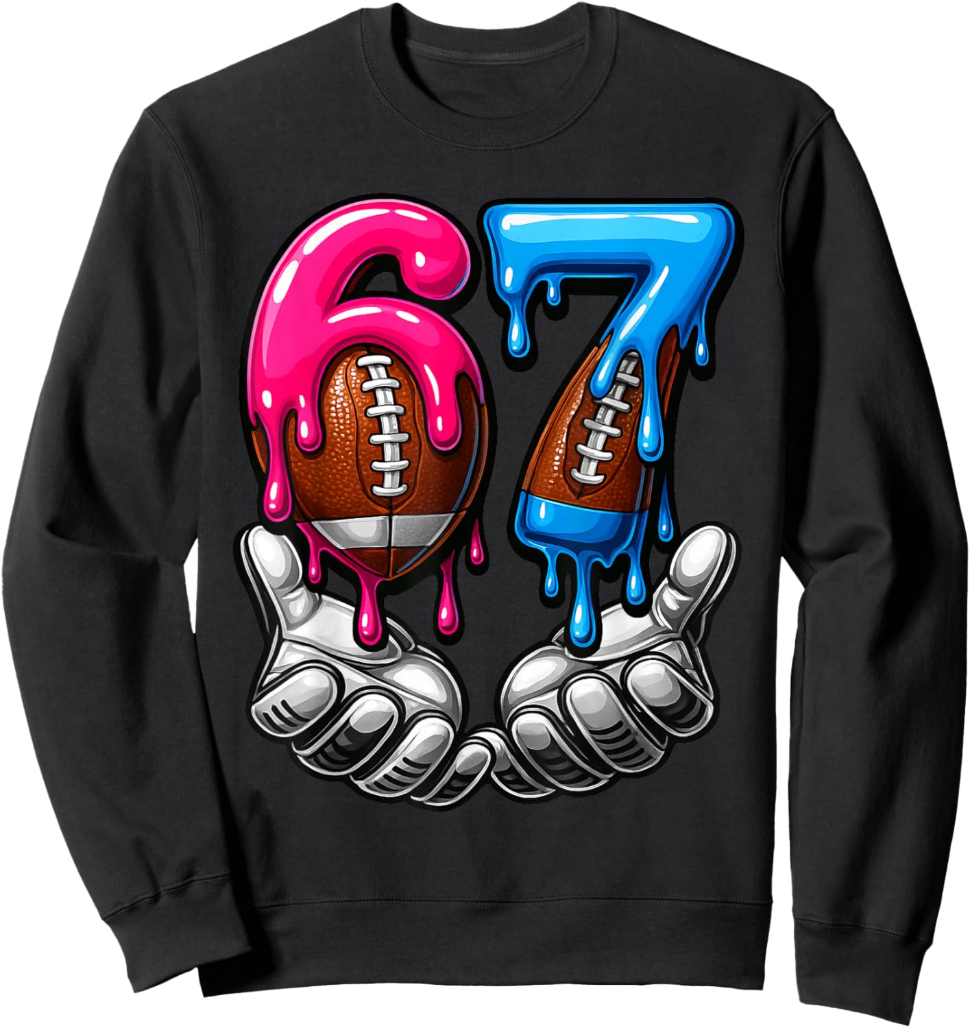 Football Six Seven Drip 67 Meme Funny 6-7 Football American Sweatshirt - Sweatshirt | Black