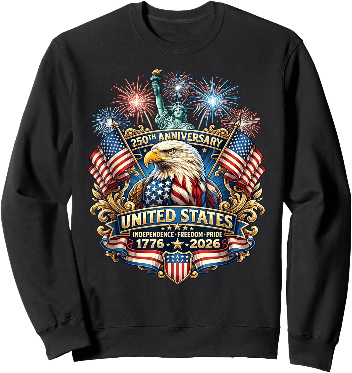 250 Anniversary USA Patriotic Eagle 250th 4th of July 2026 Sweatshirt - Sweatshirt | Black