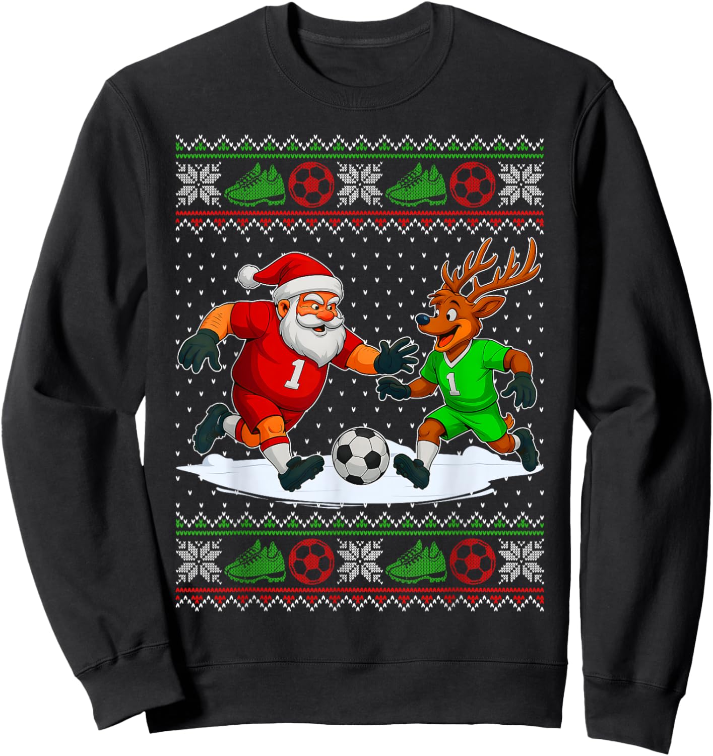 Reindeers Playing Soccer Ugly Christmas Sweater Xmas Boys Sweatshirt - Sweatshirt | Black