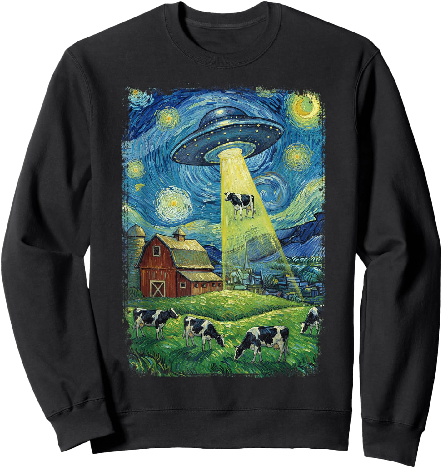 Alien Abduction Cow Sweatshirt - Sweatshirt | Black