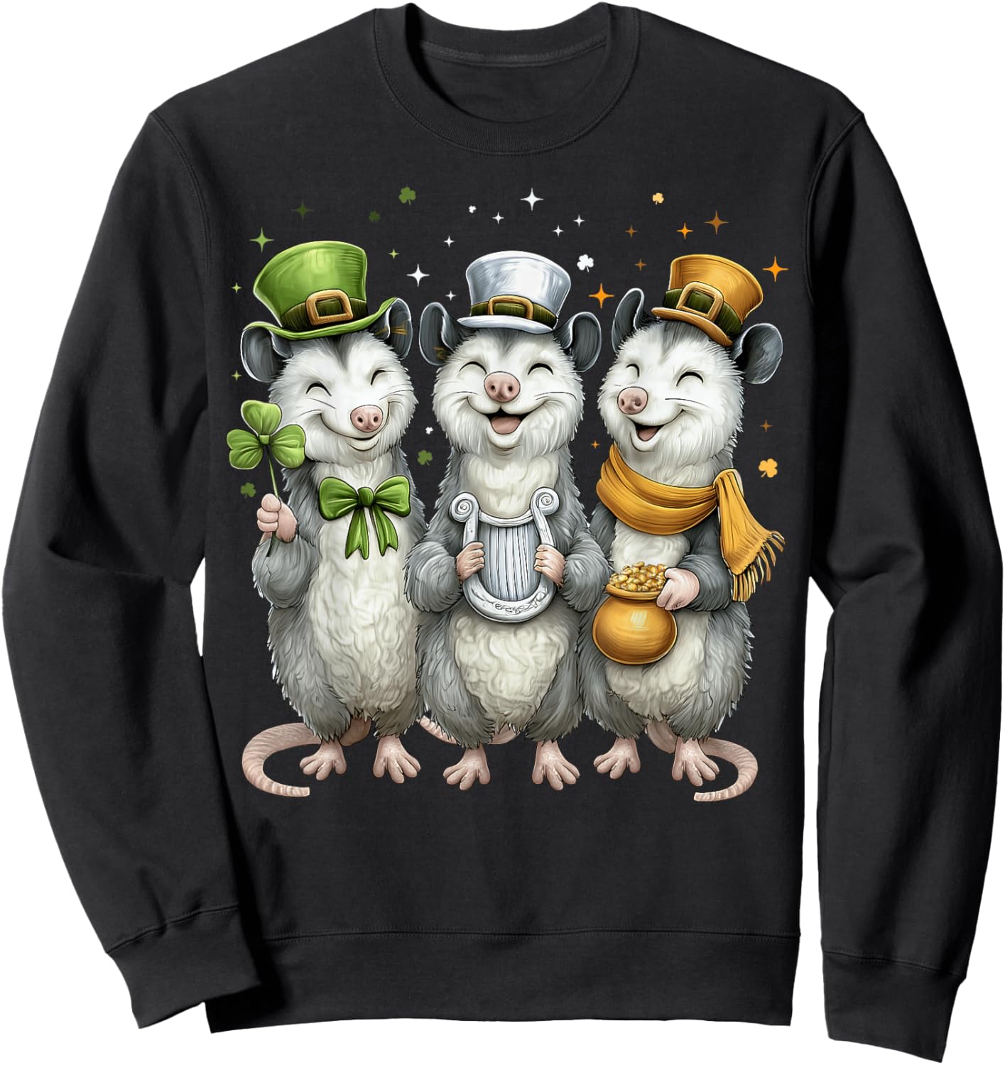 Opossum Possum Leprechaun Shamrock St. Patricks Day Ireland Sweatshirt - Sweatshirt | Black