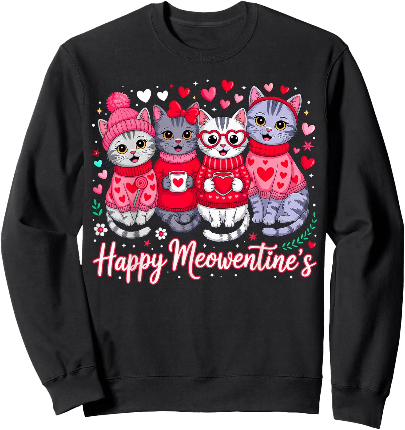 Happy Meowentines, Valentine Cat Lovers Sweatshirt - Sweatshirt | Black