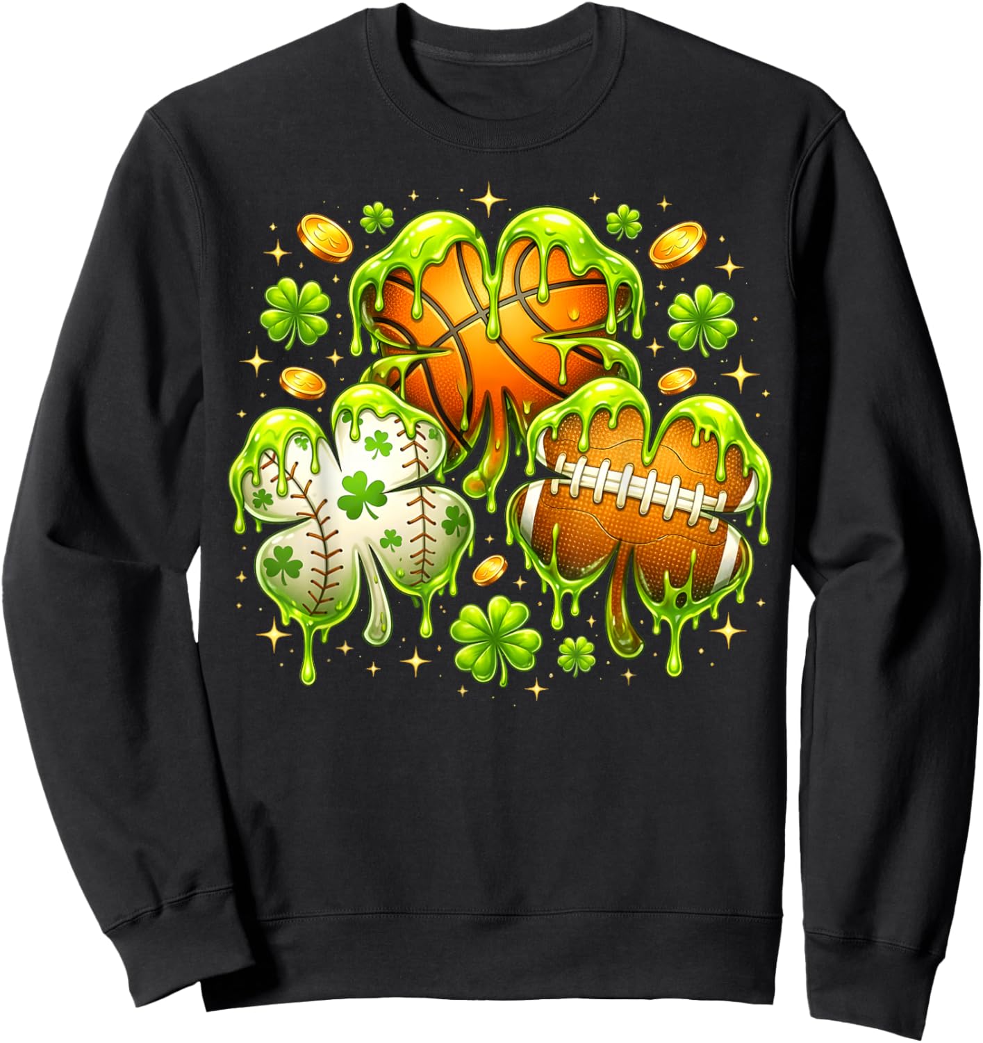Shamrock Basketball Baseball Drip St Patrick's Day Boys Men Sweatshirt - Sweatshirt | Black