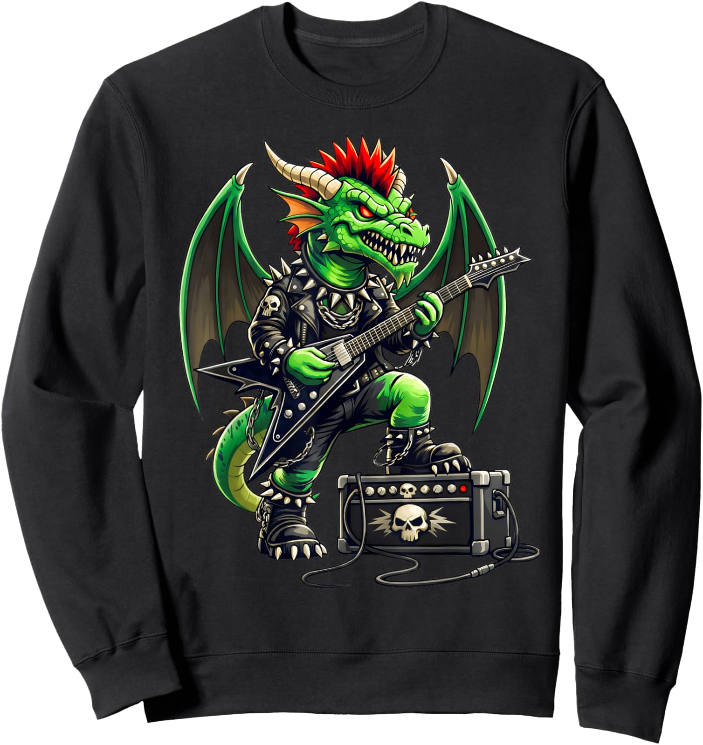 Punk Rock'n Roll Goth Dragon Guitar Band Kids Boys Girls Sweatshirt - Sweatshirt | Black