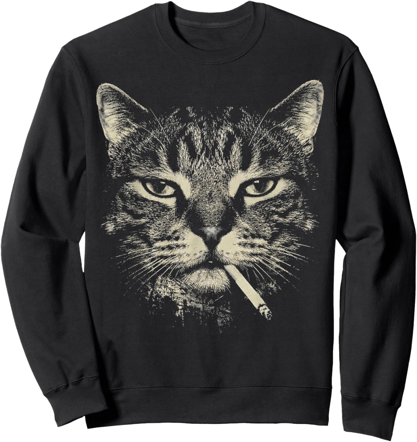 Funny Tabby Cat Smoking Cigarette Meme Vintage 90s Grunge Sweatshirt - Sweatshirt | Black