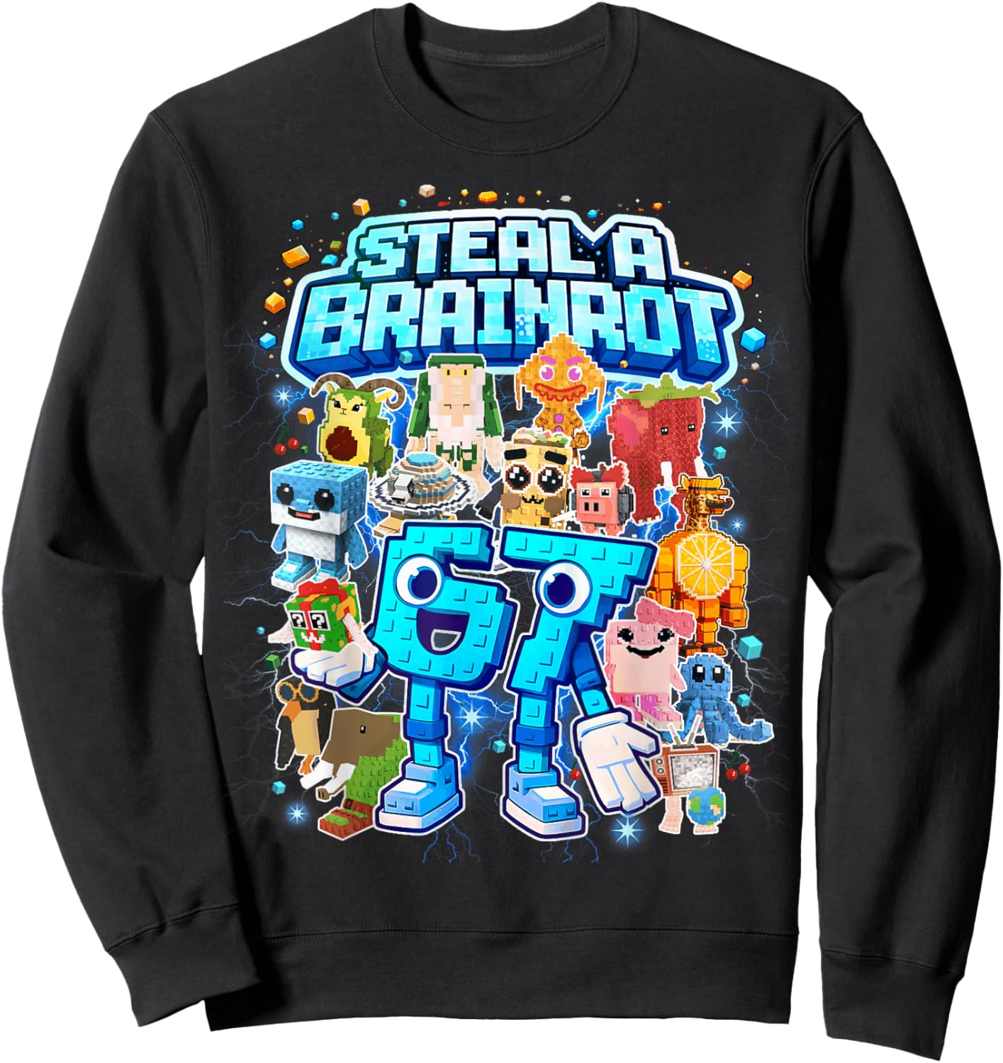 Six Seven 67 Steal a Brainrot Meme Funny Gifts for Kids Boys Sweatshirt - Sweatshirt | Black