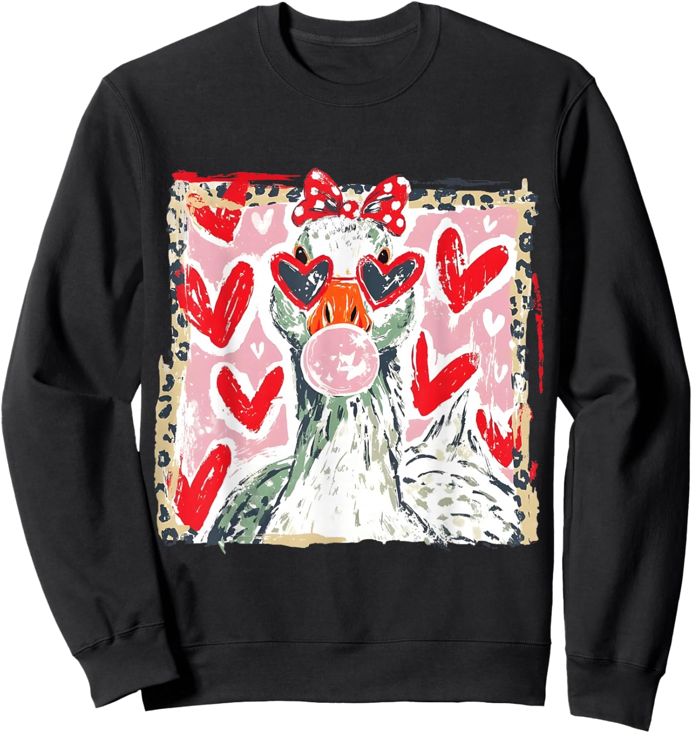 Leopard Valentine's Day Goose Cute Goose Lover Love Quote Sweatshirt - Sweatshirt | Black
